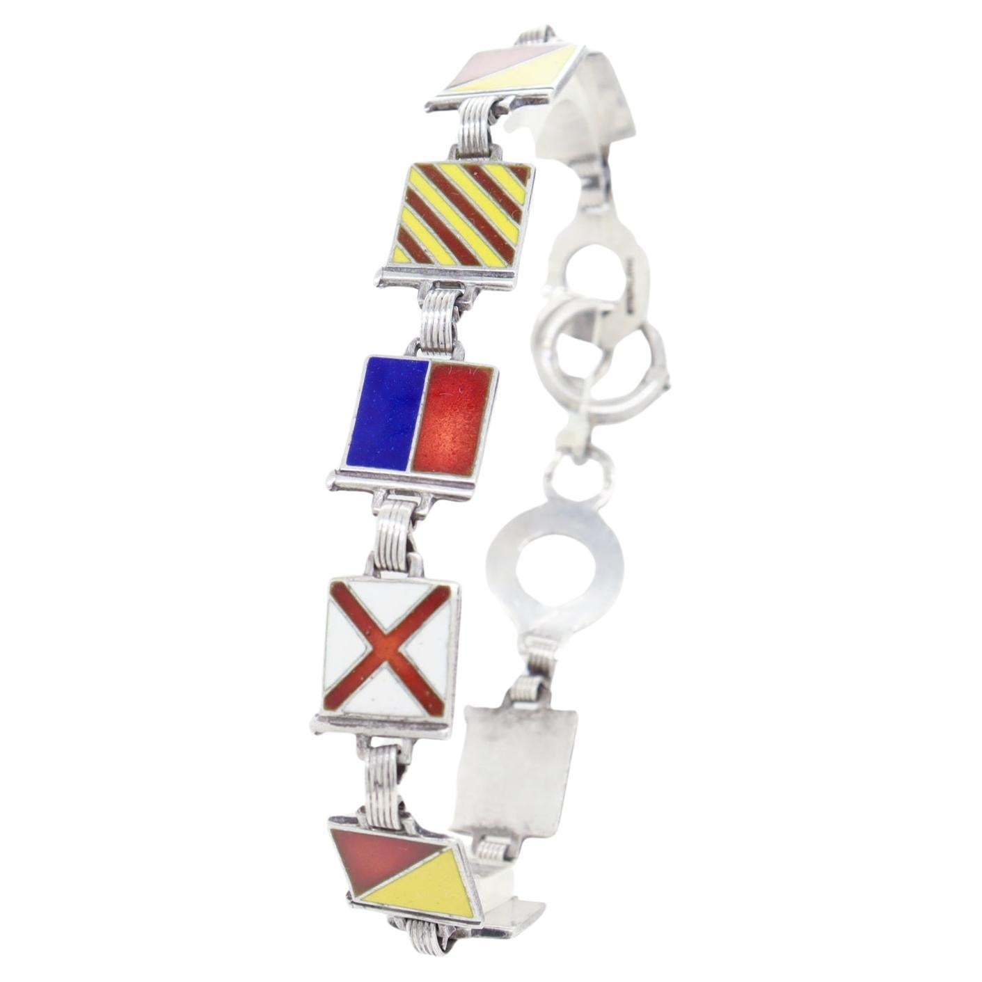 Mid-Century Gilt Sterling Silver & Enamel Maritime Flag "I Love You" Bracelet For Sale