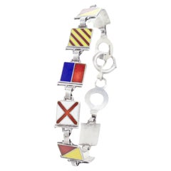 Used Mid-Century Gilt Sterling Silver & Enamel Maritime Flag "I Love You" Bracelet