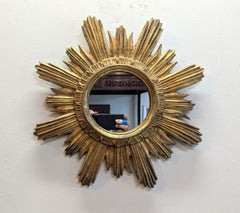 Specchio a raggiera dorato di metà secolo