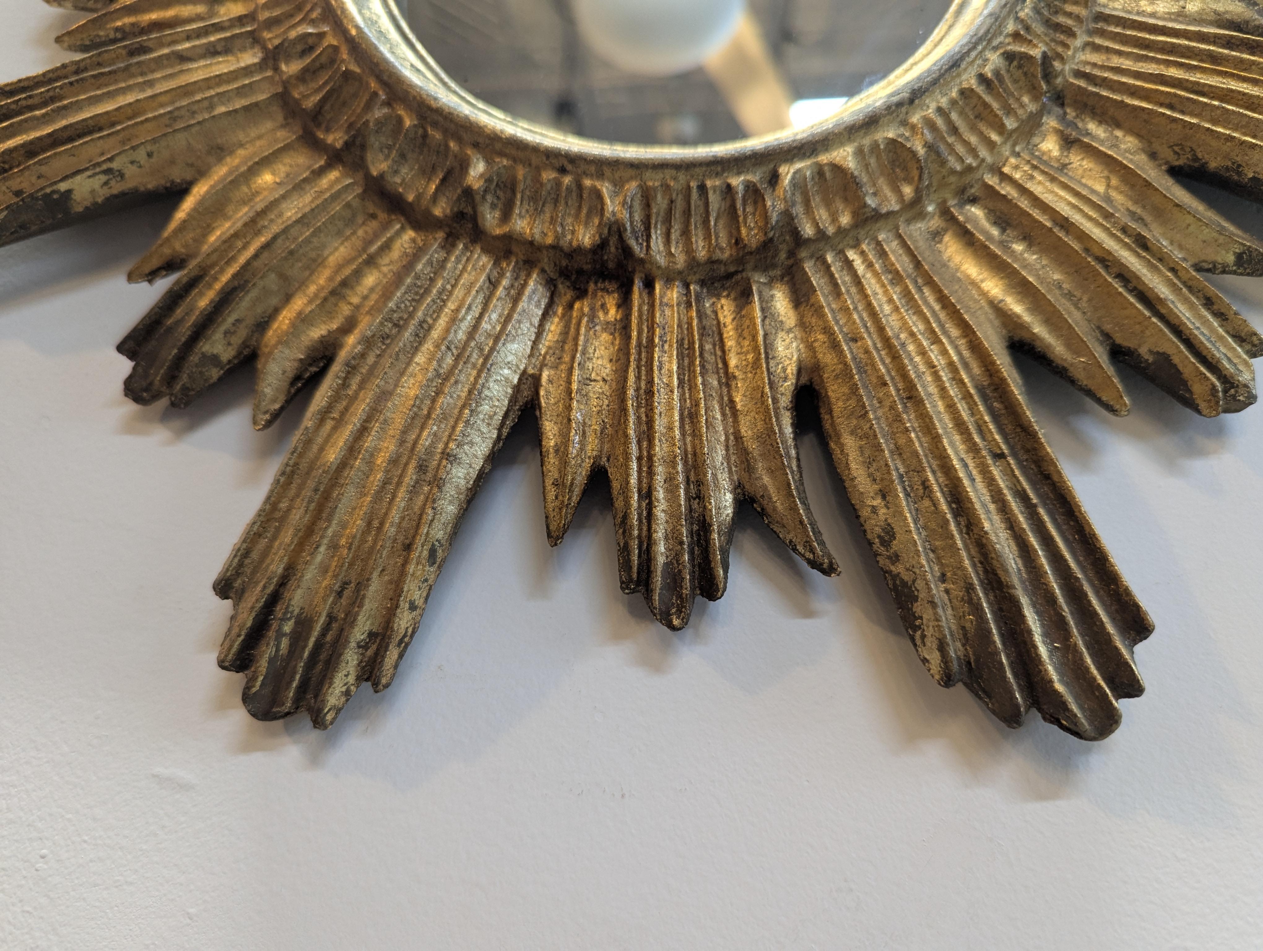 Mid-Century Modern Mid Century Gilt Sunburst Mirror For Sale