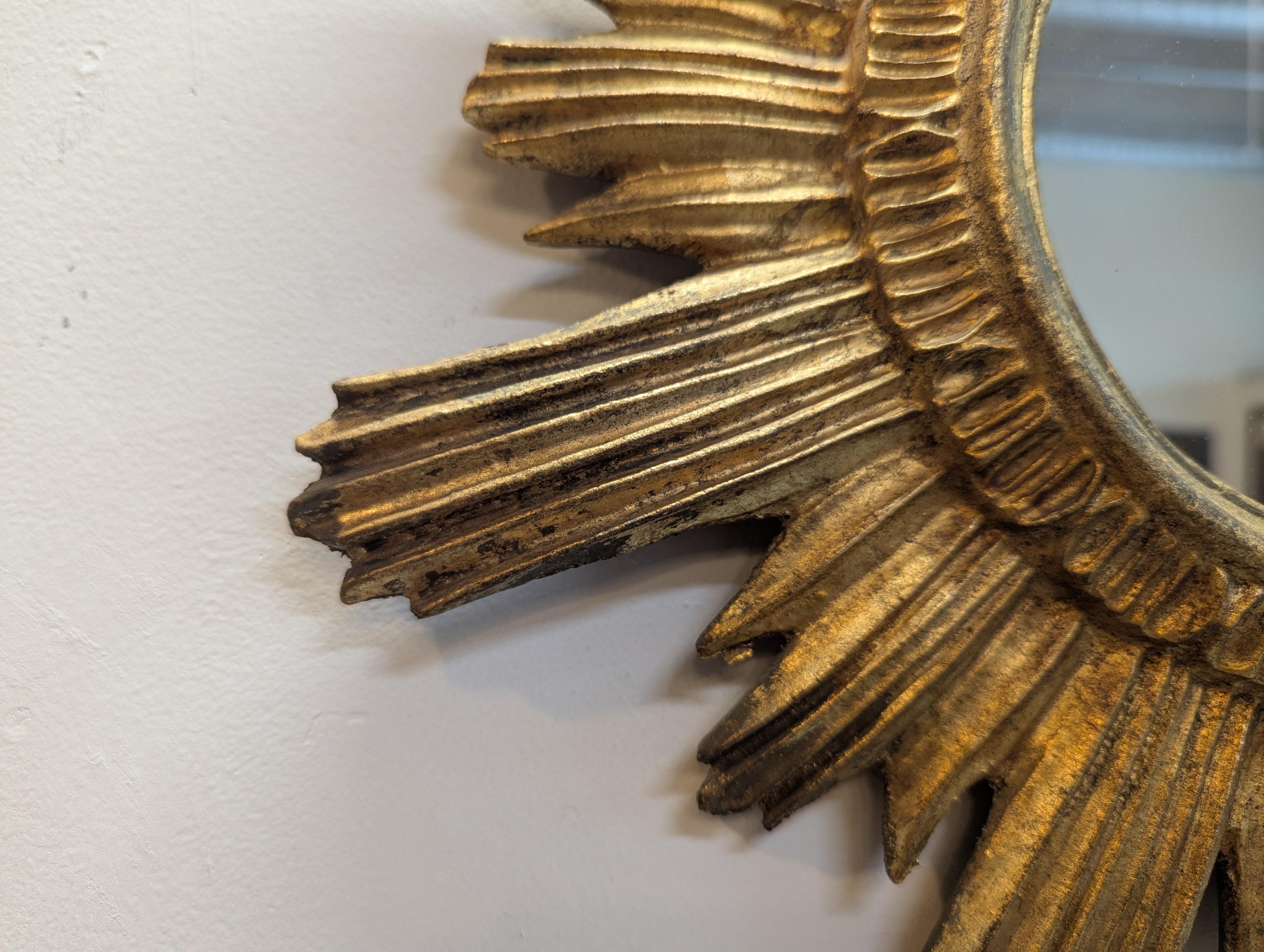 French Mid Century Gilt Sunburst Mirror For Sale