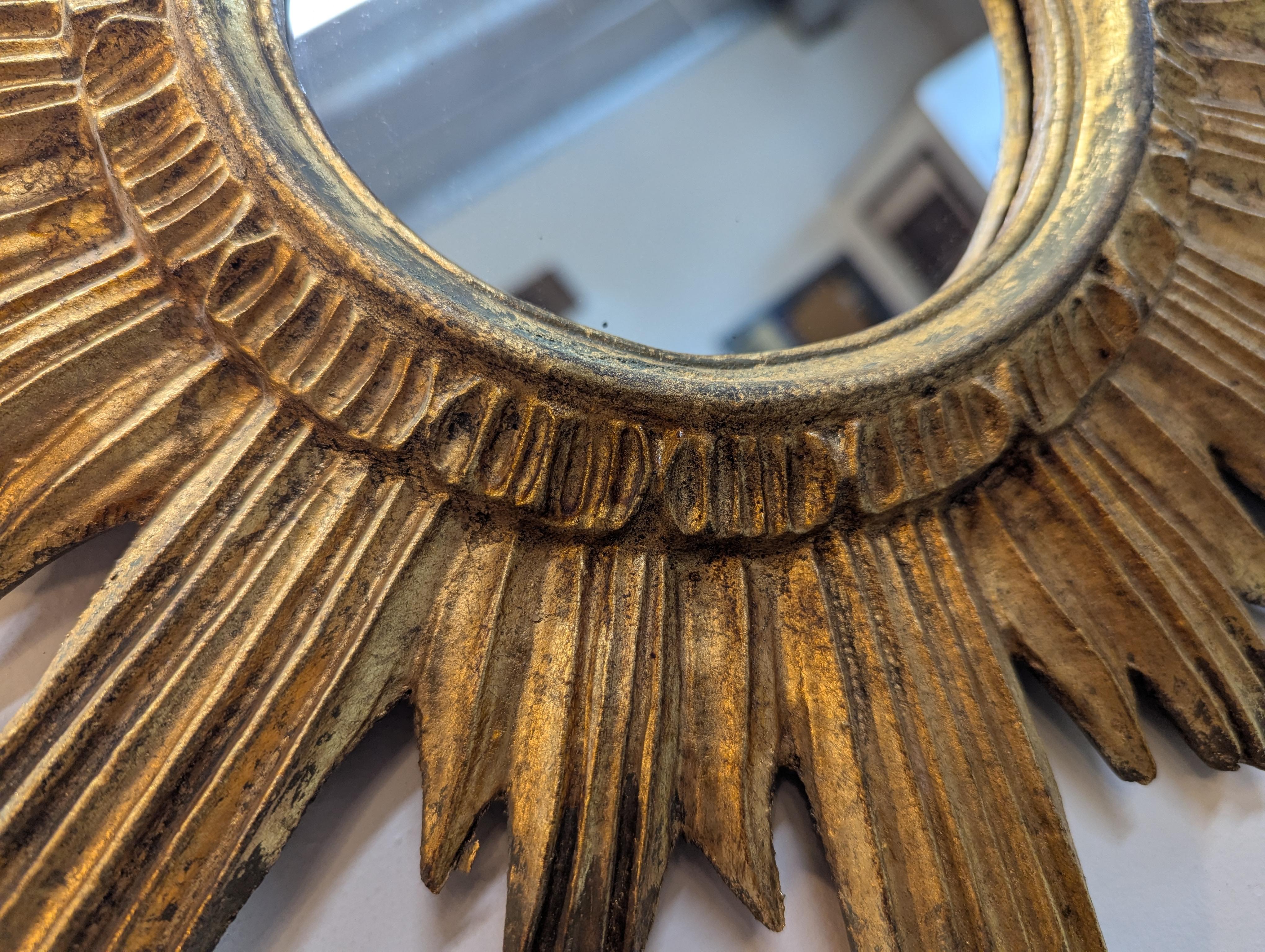 Mid Century Gilt Sunburst Mirror In Good Condition For Sale In New York, NY