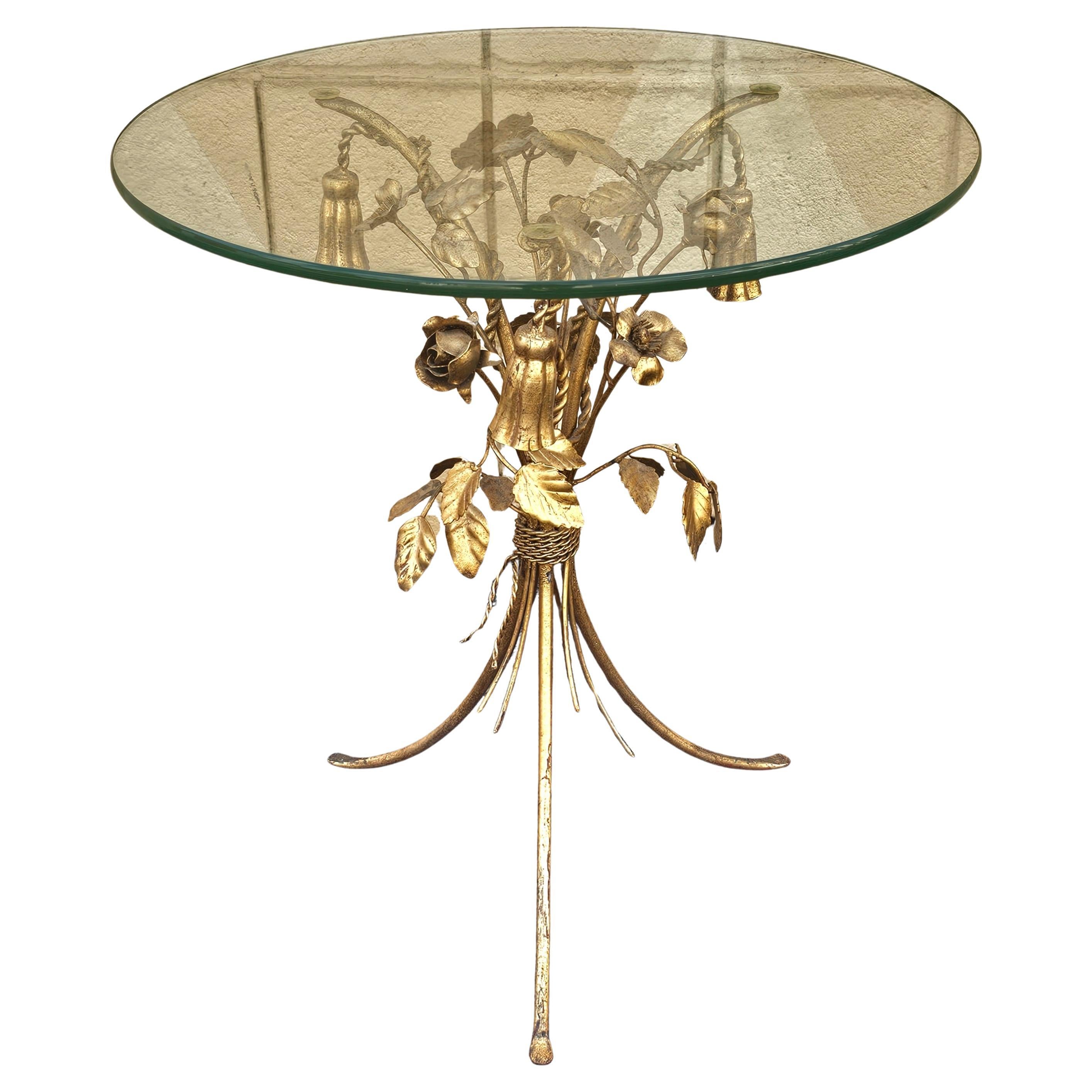 Beistelltisch mit vergoldeten Rosen und Glas aus der Jahrhundertmitte, Hans Kögl, 1970 Deutschland im Angebot
