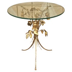 Mid-Century Gilt Tole Roses and Glass Side Table, Hans Kögl, 1970 Germany
