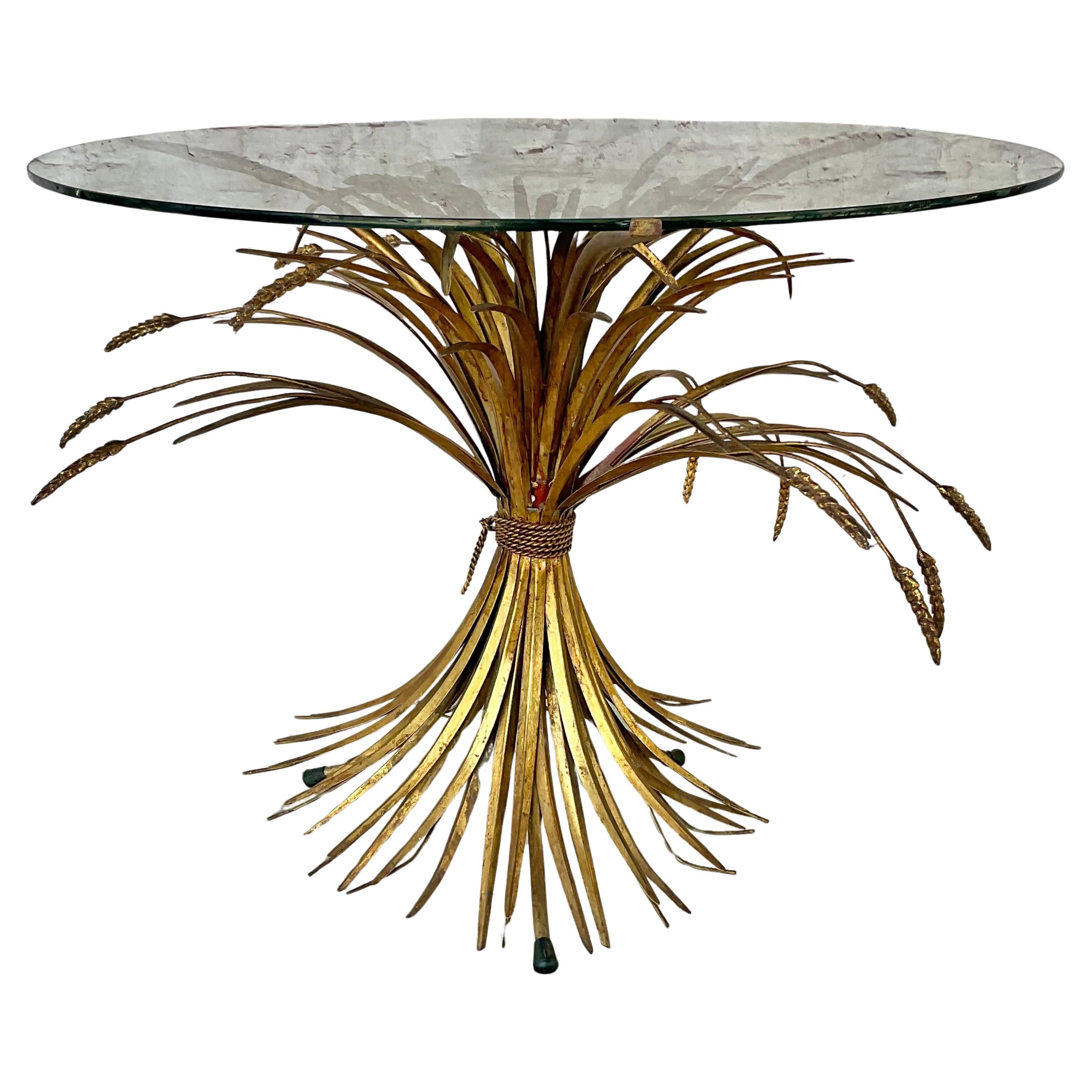 Mid-Century Gilt Wheat Coco Chanel Side Table
