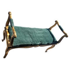 Mid-Century Giltwood Bench Window Seat with Carved Detail Caning a Down Cushion
