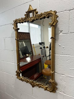 Mid-Century Giltwood Pagoda Mirror Chinoiserie Hollywood Regency Style