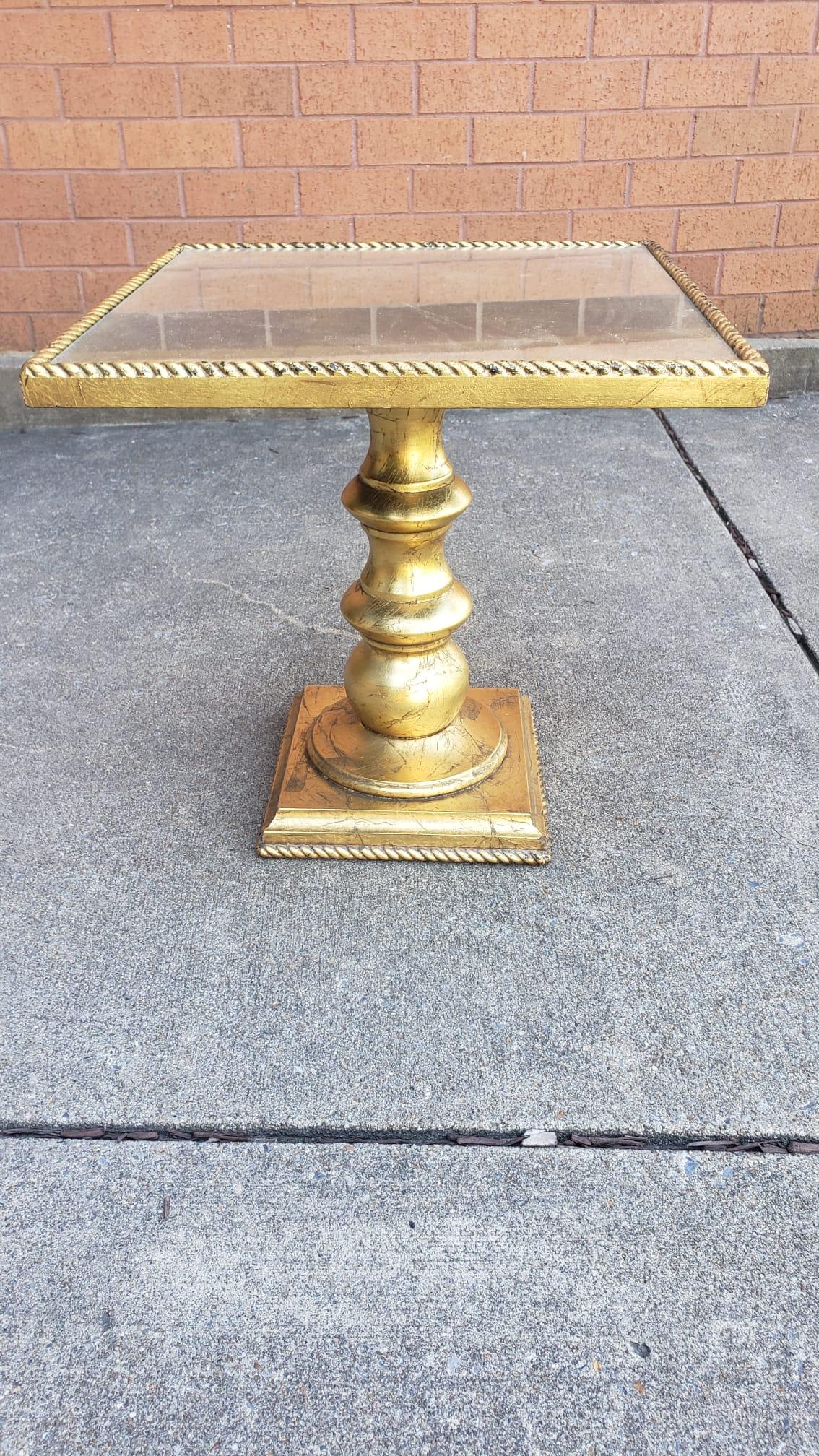 20th Century MId Century Giltwood Pedestal Side Table with Rope Twist Gallery For Sale
