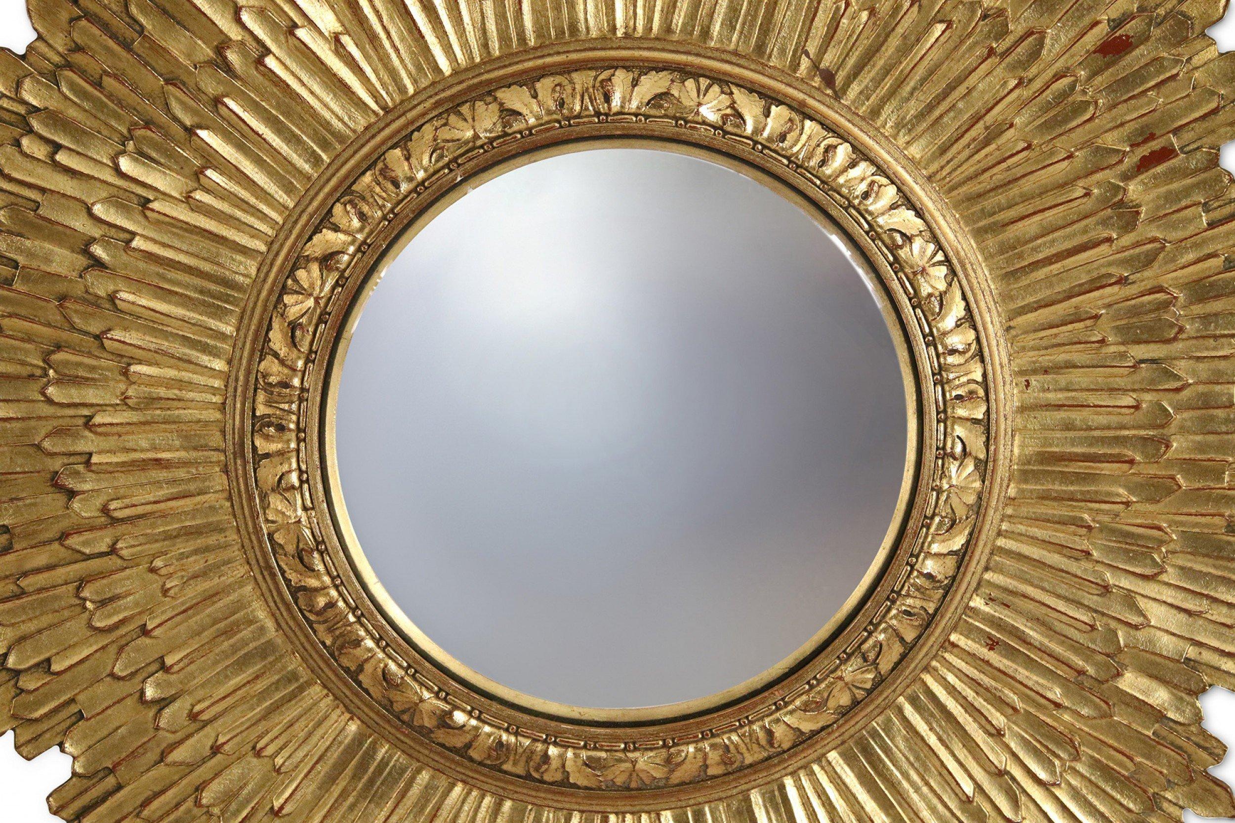 Hollywood Regency Midcentury Giltwood Sunburst Frame Convex Wall Mirror
