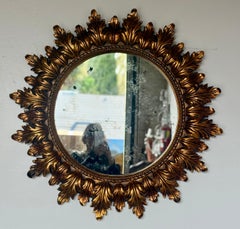 Mid-Century Giltwood Sunburst Mirror with Antiqued Mercury Glass