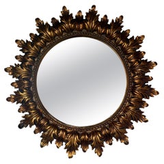 Mid-Century Giltwood Sunburst Mirror with Antiqued Mercury Glass