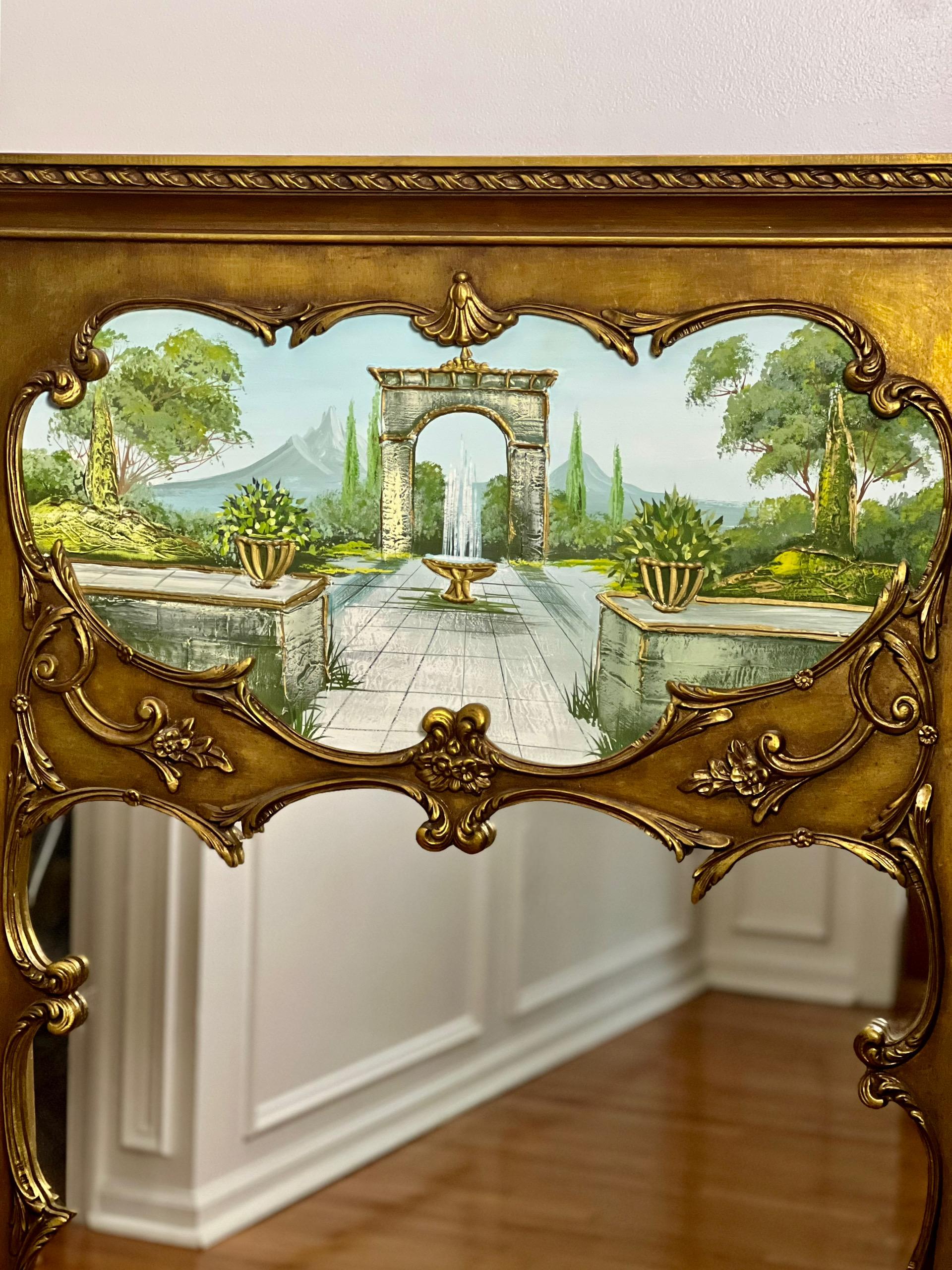 Rococò Specchio Trumeau d'epoca in legno d'orato con pittura strutturata in vendita