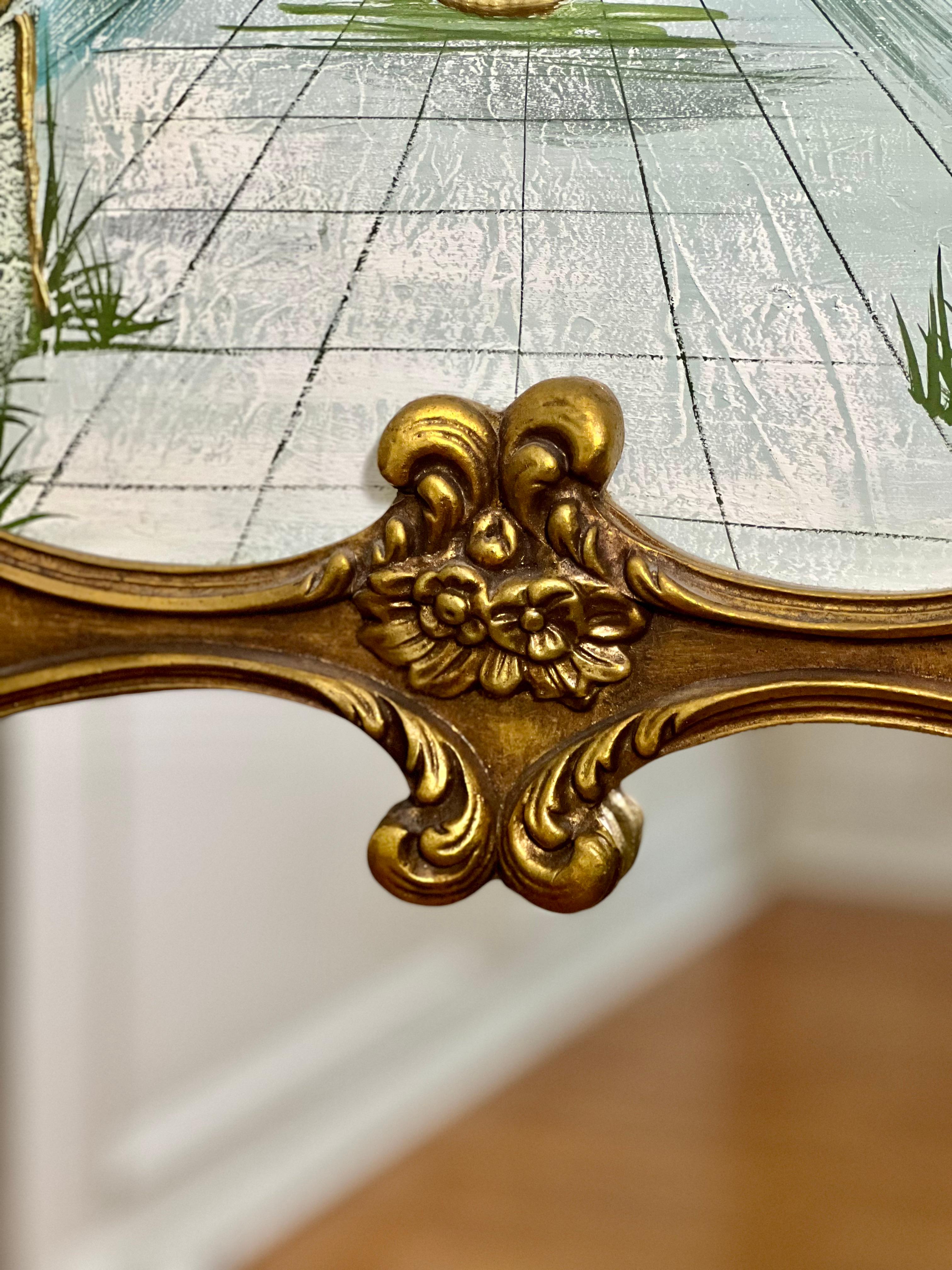 Tela Specchio Trumeau d'epoca in legno d'orato con pittura strutturata in vendita