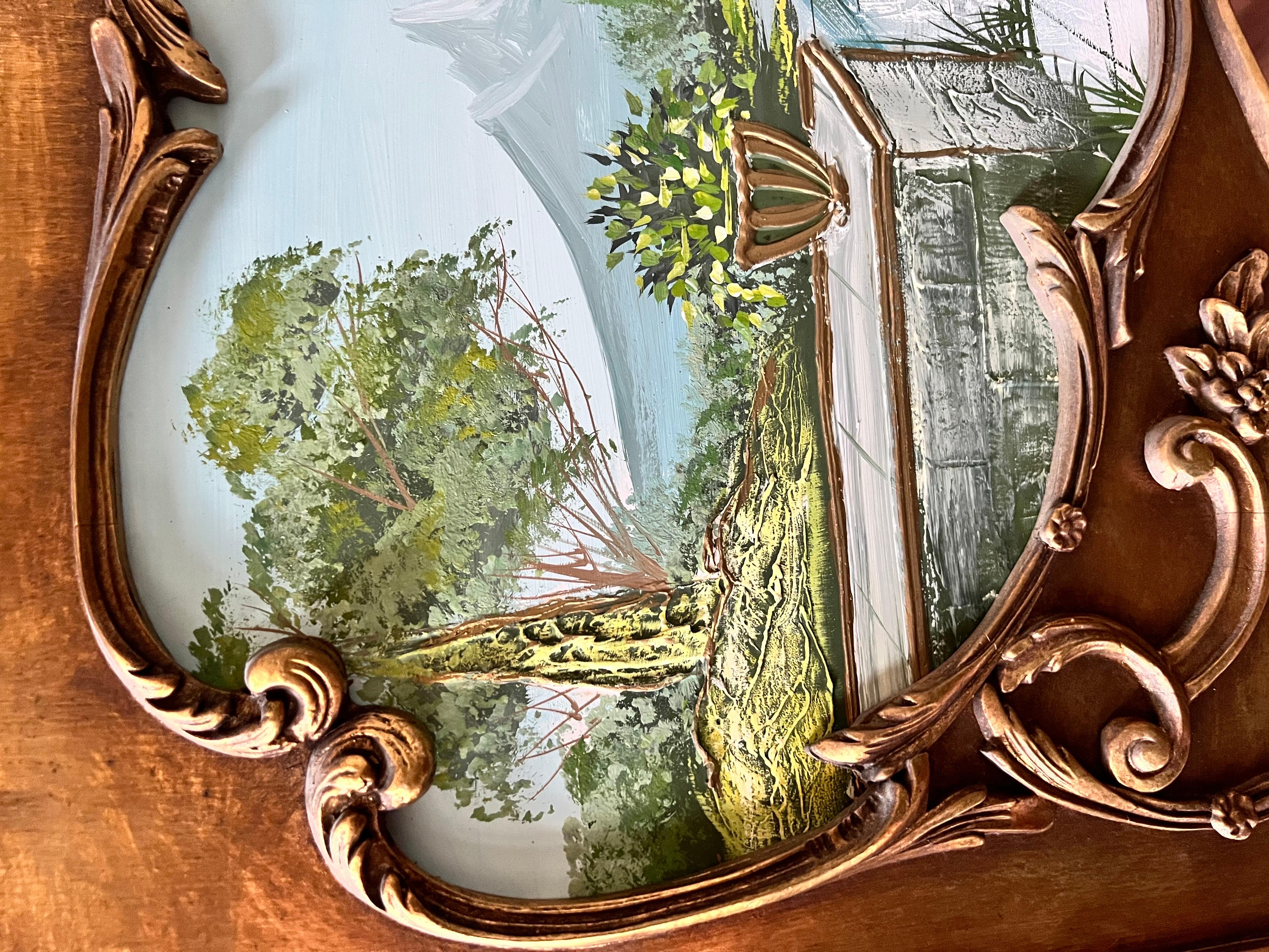 Mid-Century Giltwood Trumeau Mirror with Textured Painting For Sale 3