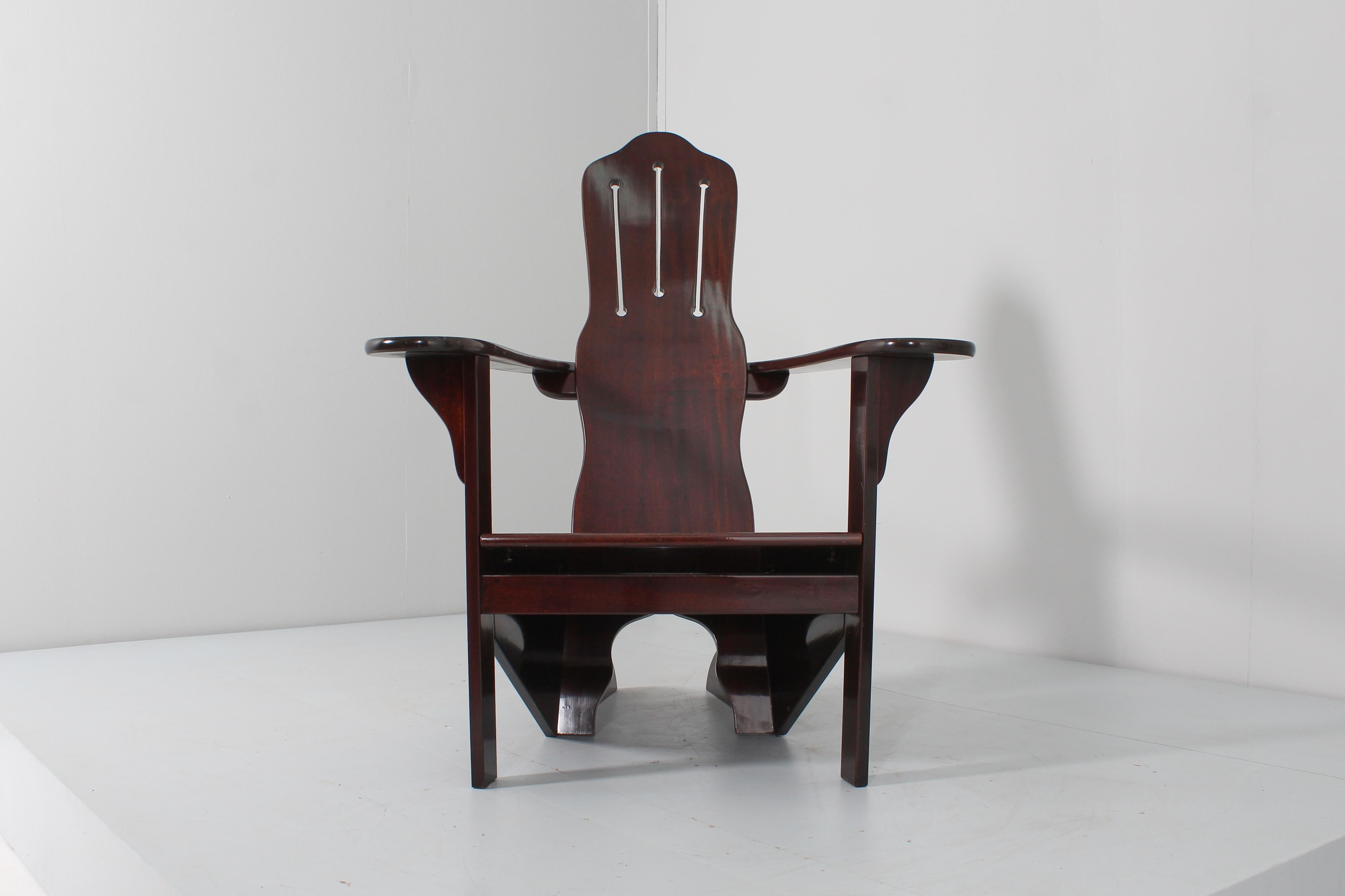 Mid-Century Gino Levi Montalcini Rationalist Naval Wooden Armchair, Italy 70s 4