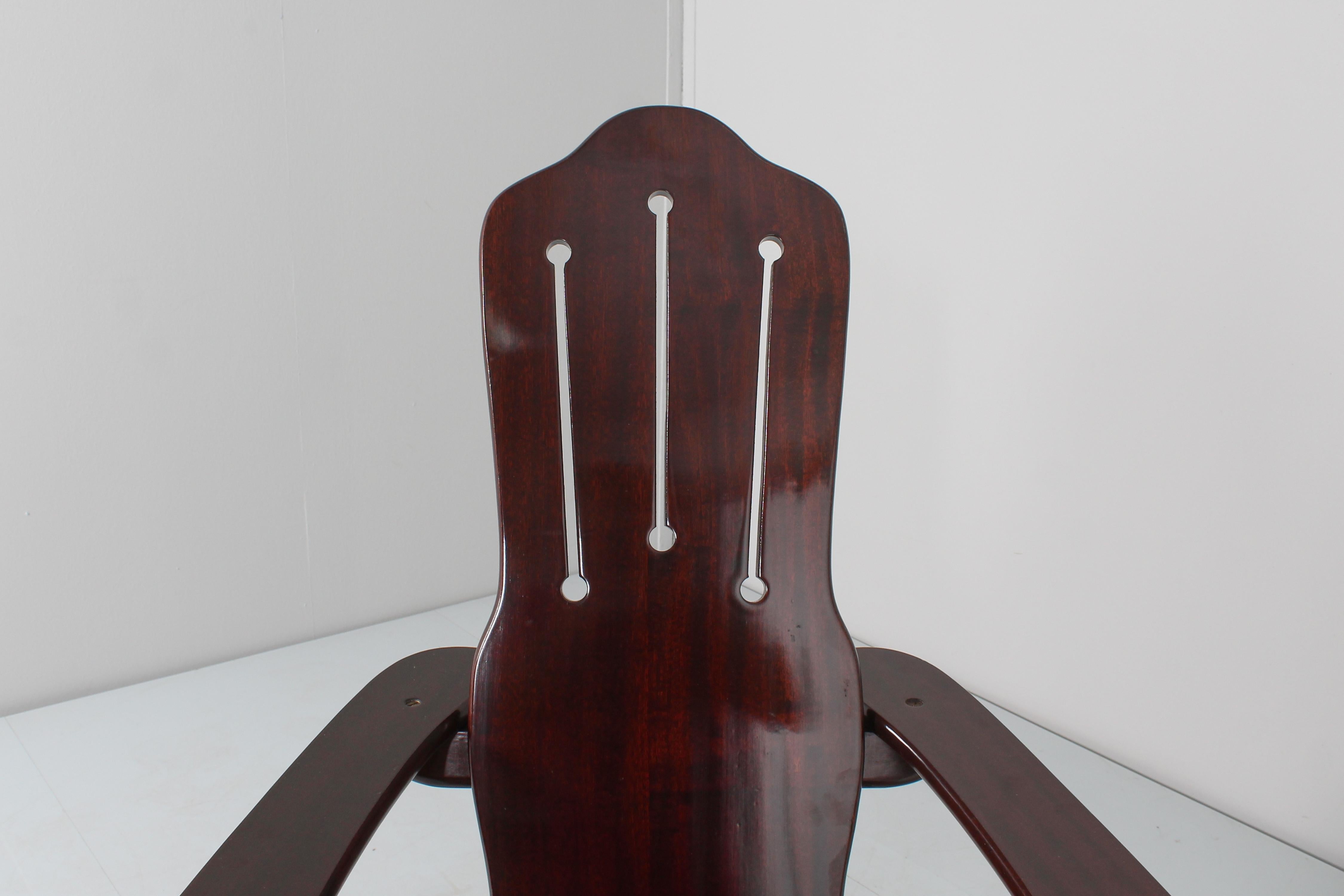 Mid-Century Gino Levi Montalcini Rationalist Naval Wooden Armchair, Italy 70s 5