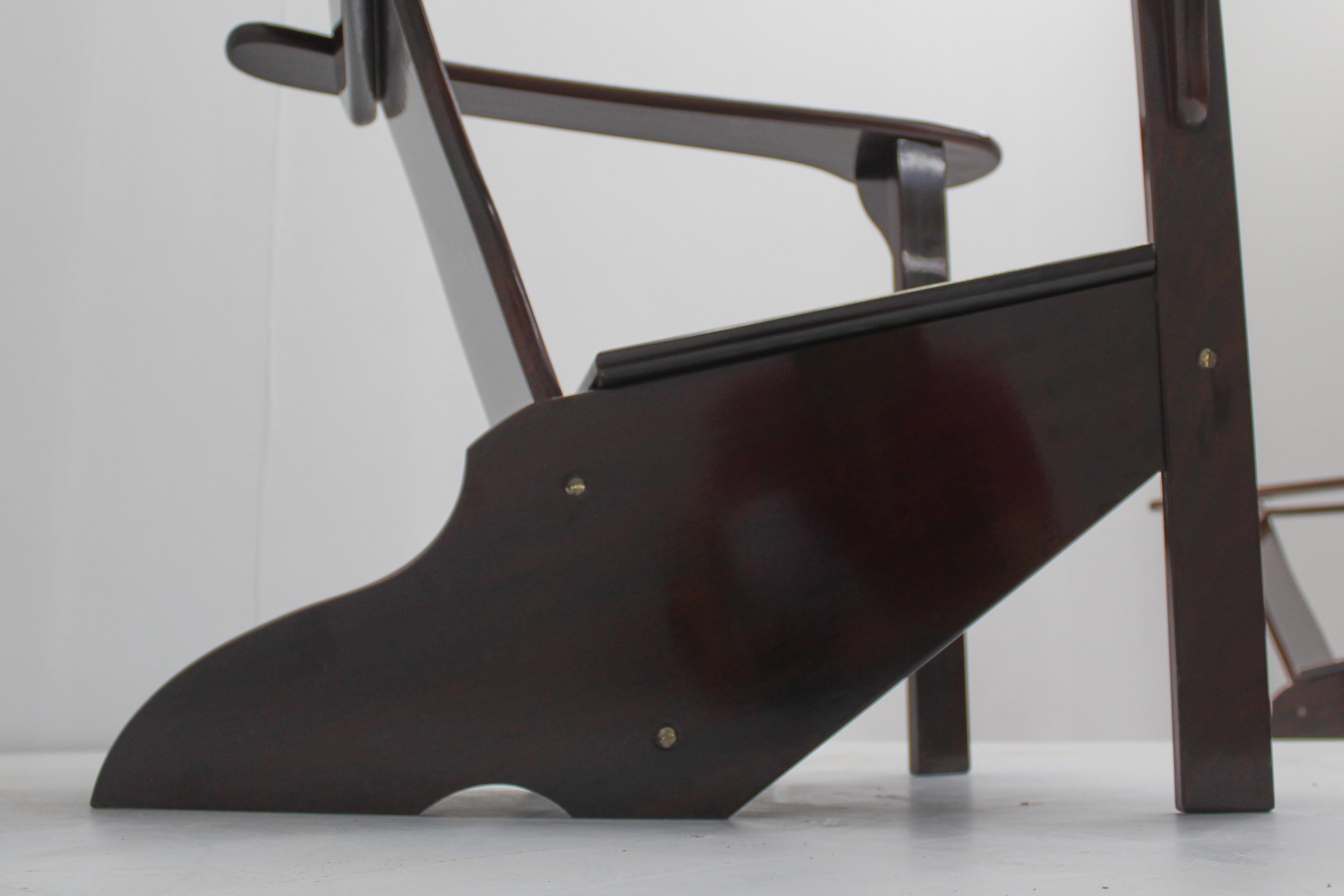 Mid-Century Gino Levi Montalcini Rationalist Naval Wooden Armchair, Italy 70s 7