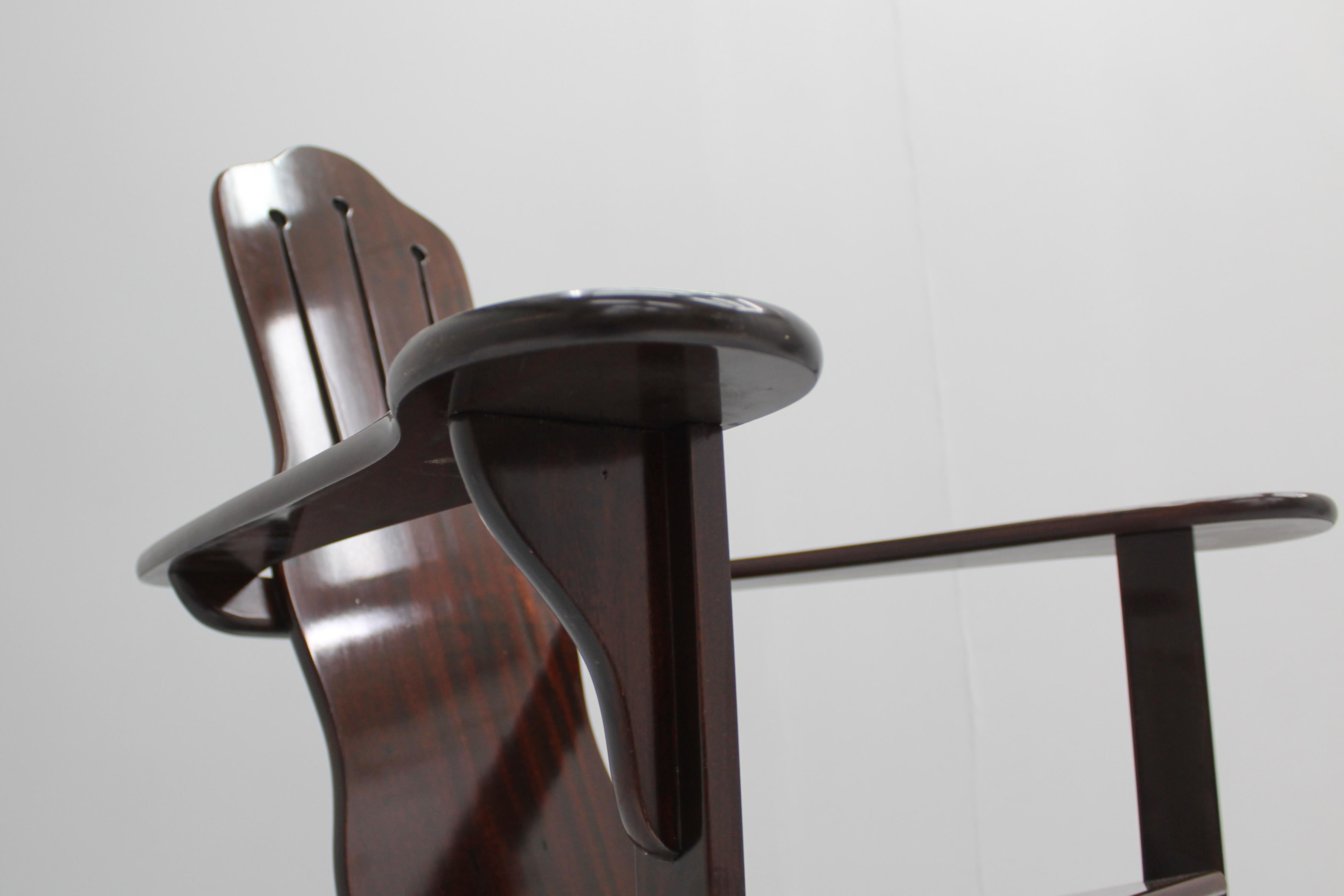 Mid-Century Gino Levi Montalcini Rationalist Naval Wooden Armchair, Italy 70s 8