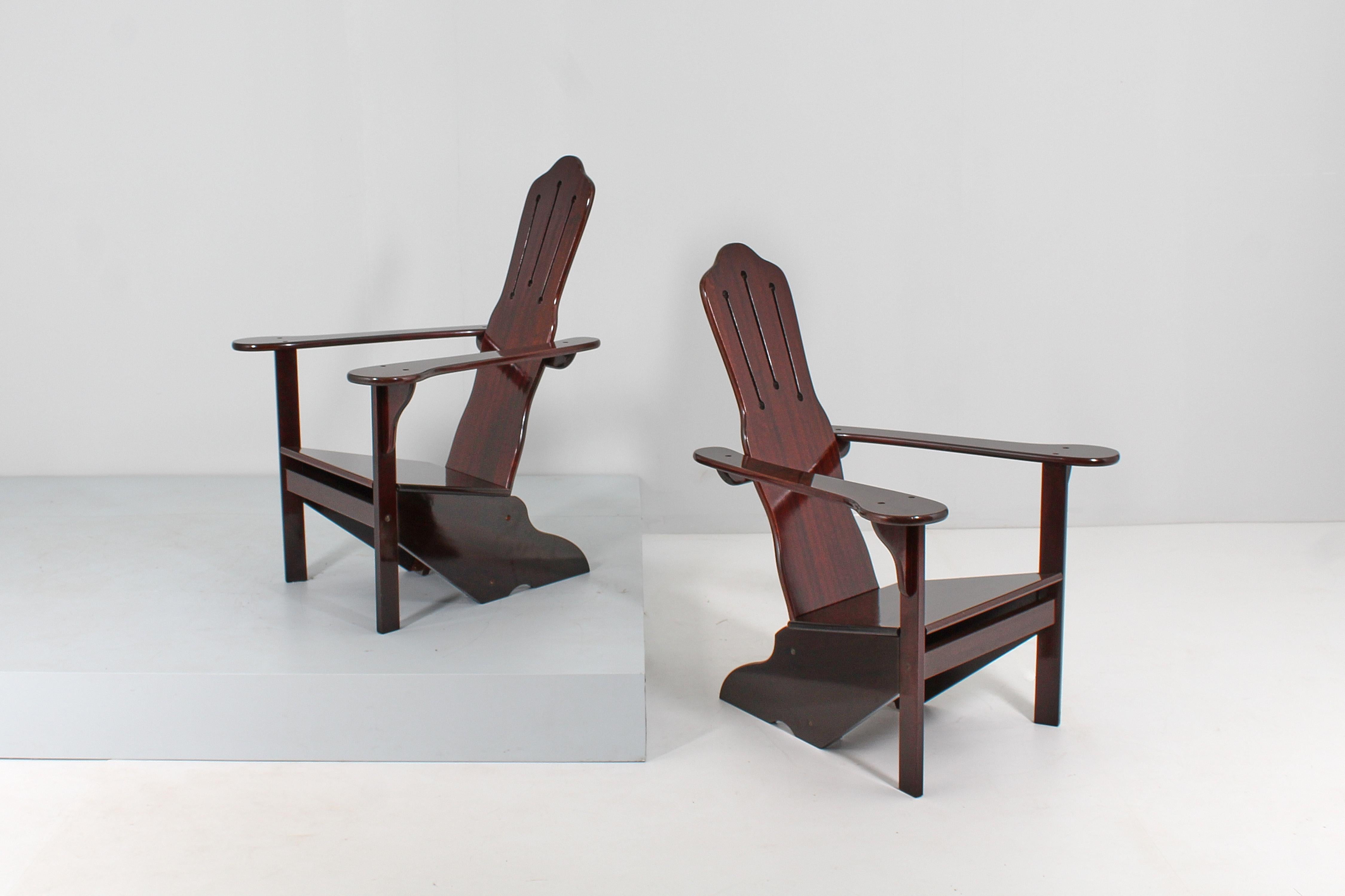 Italian Mid-Century Gino Levi Montalcini Rationalist Naval Wooden Armchair, Italy 70s For Sale