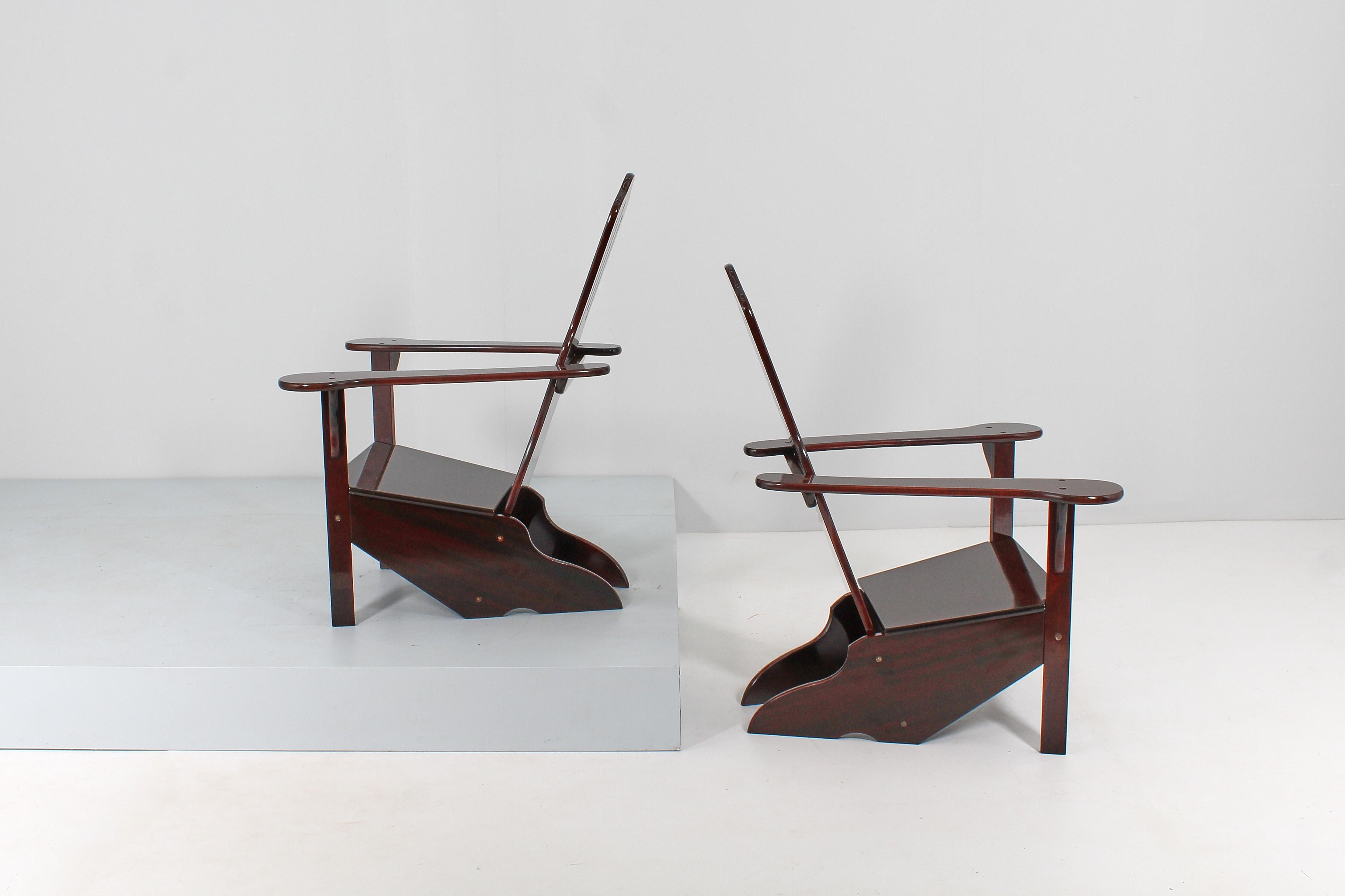 Mid-Century Gino Levi Montalcini Rationalist Naval Wooden Armchair, Italy 70s In Good Condition In Palermo, IT