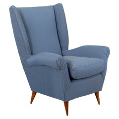 Mid-Century Giò Ponti (attr.) for ISA Wood and Blue Fabric Armchair 50s Italy 