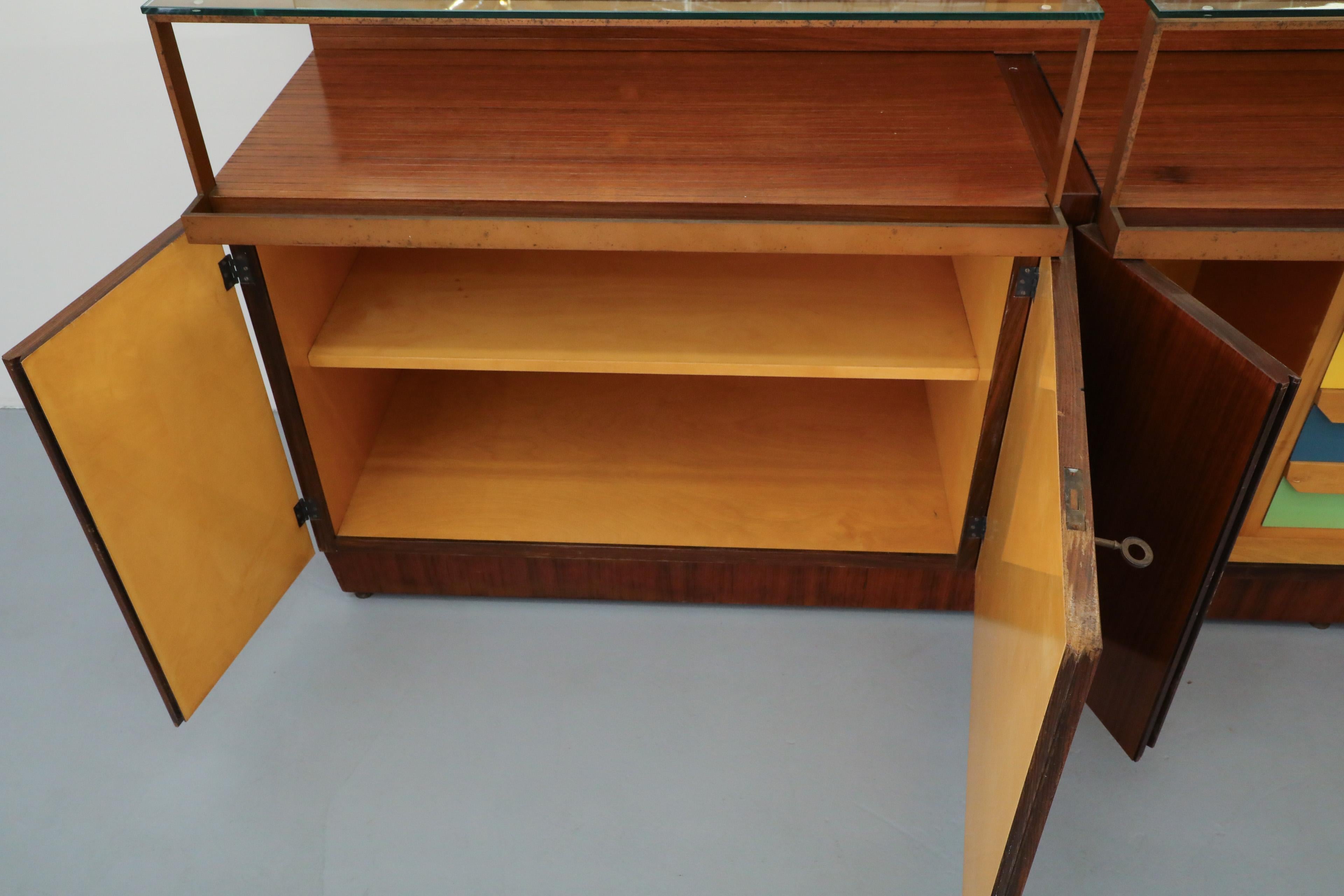 Ico Parisi Attributed, Teak Wall Display Unit with Multi-Colored Drawers For Sale 3