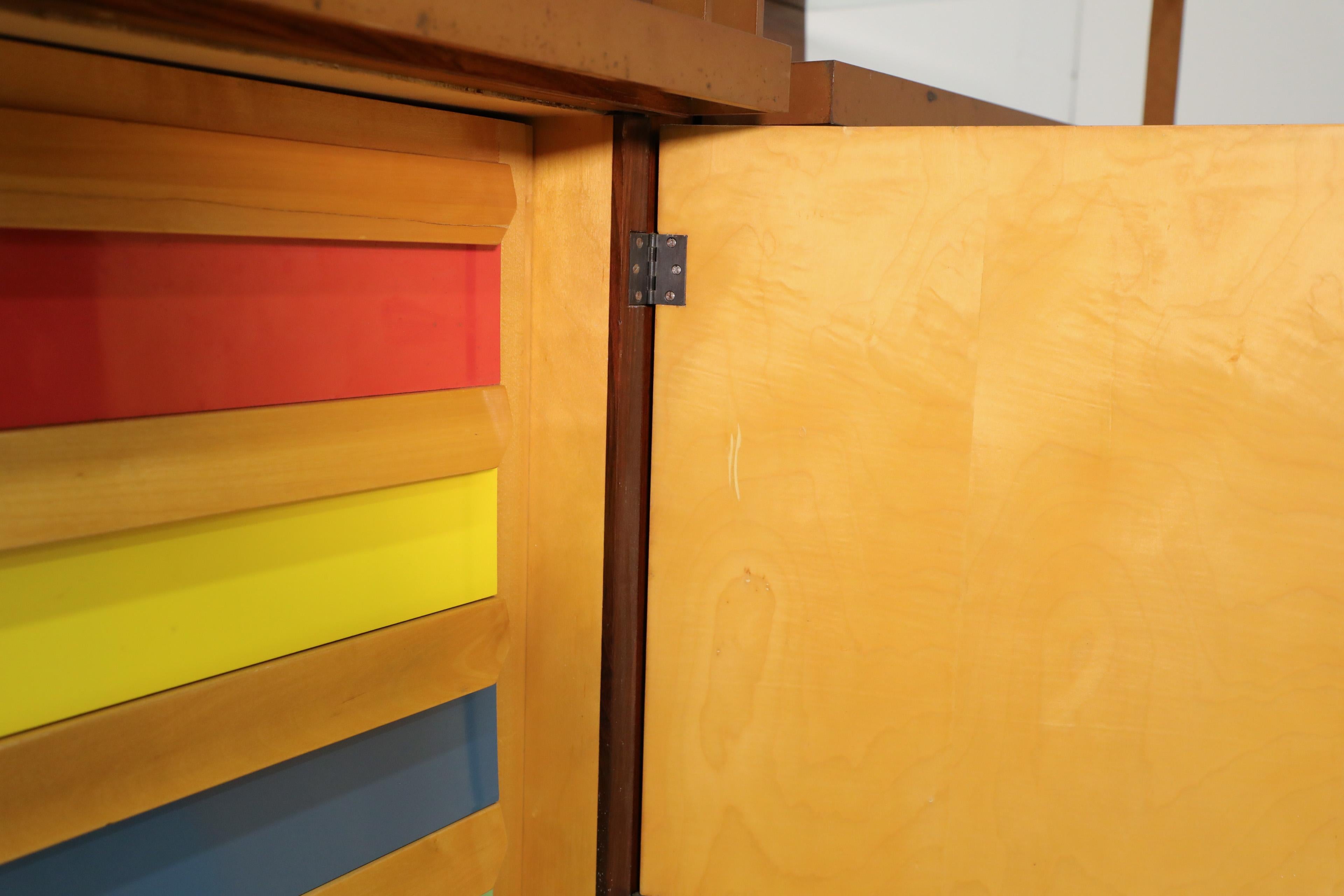 Ico Parisi Attributed, Teak Wall Display Unit with Multi-Colored Drawers For Sale 7