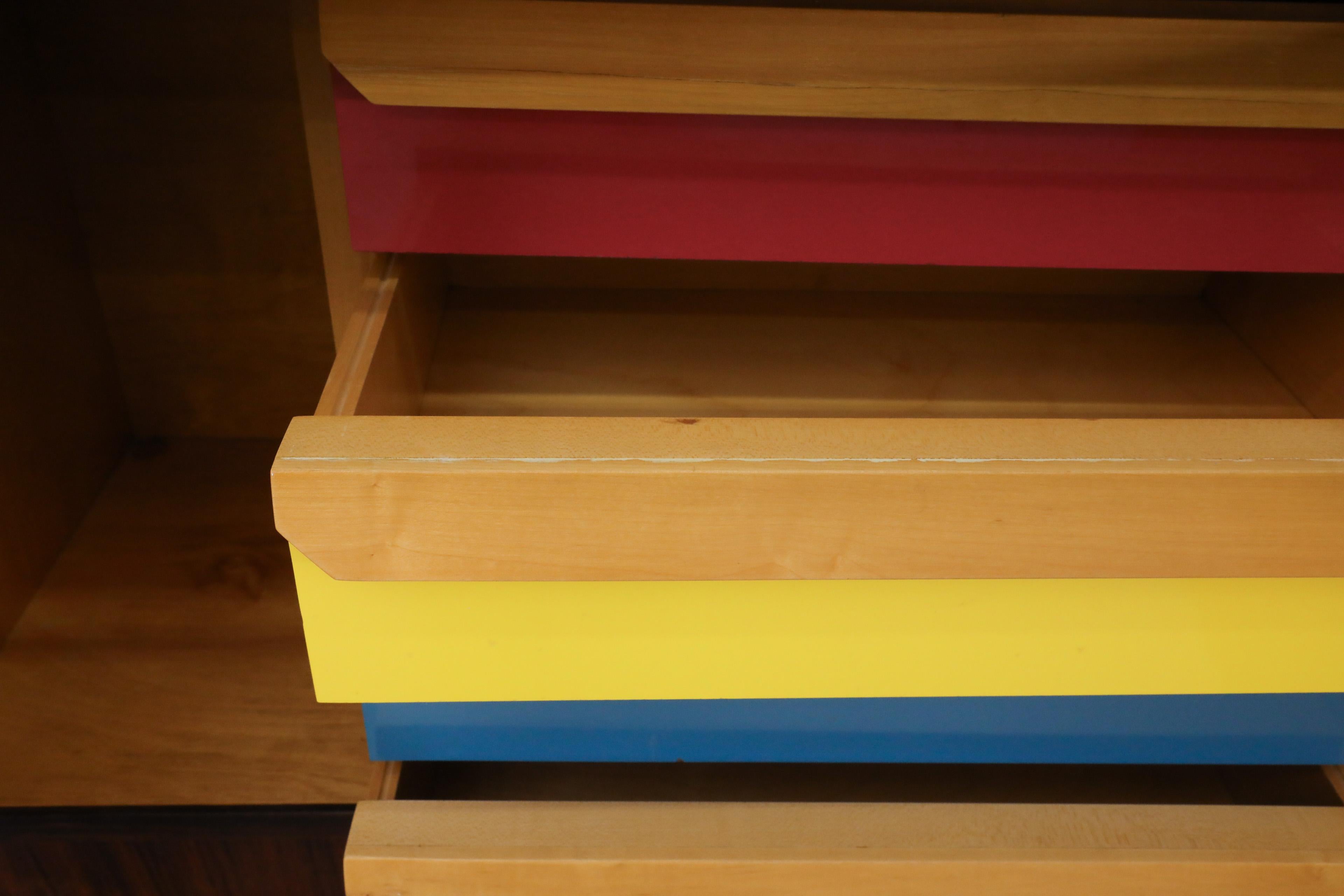 Ico Parisi Attributed, Teak Wall Display Unit with Multi-Colored Drawers For Sale 8