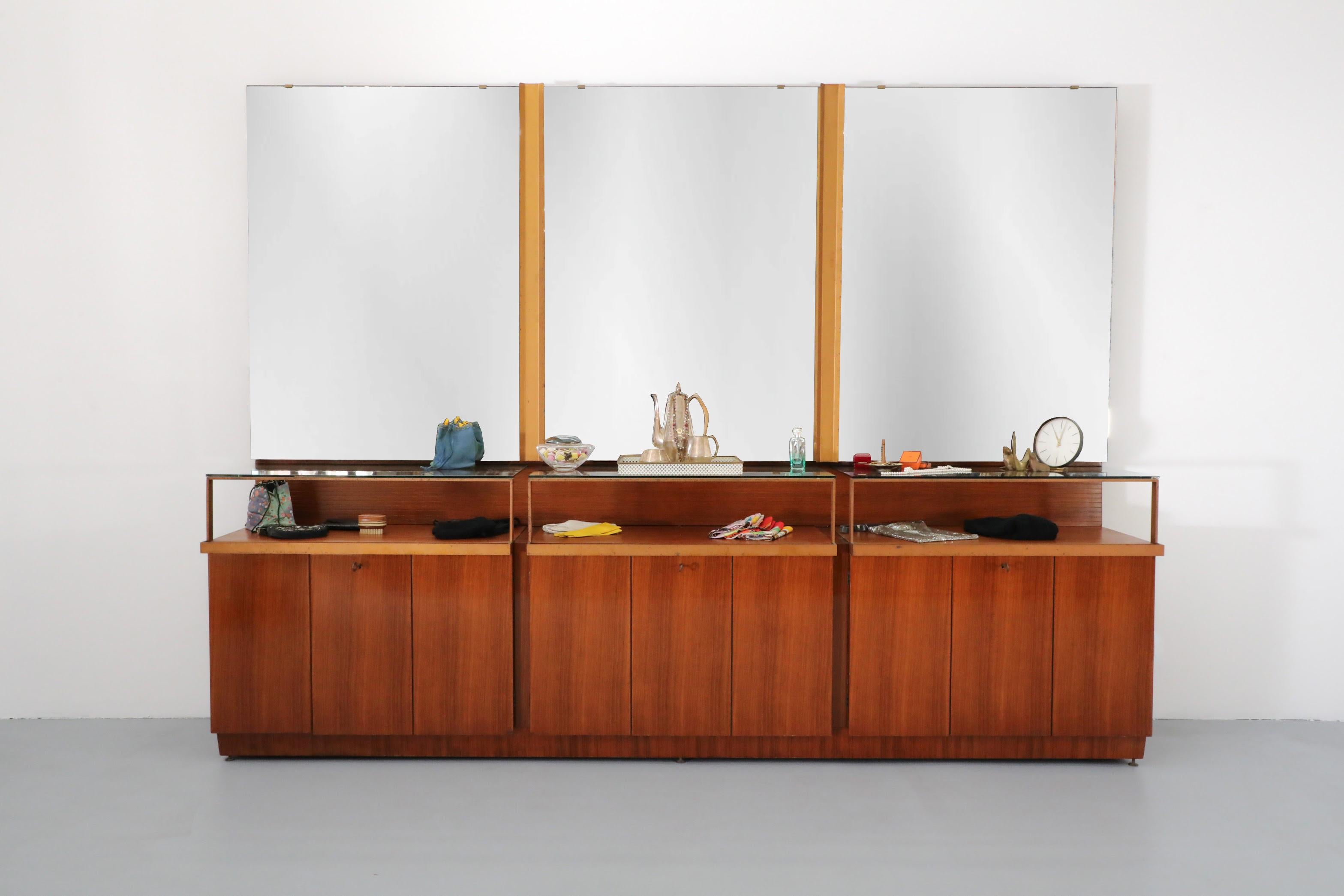 Mid-Century Modern Ico Parisi Attributed, Teak Wall Display Unit with Multi-Colored Drawers For Sale