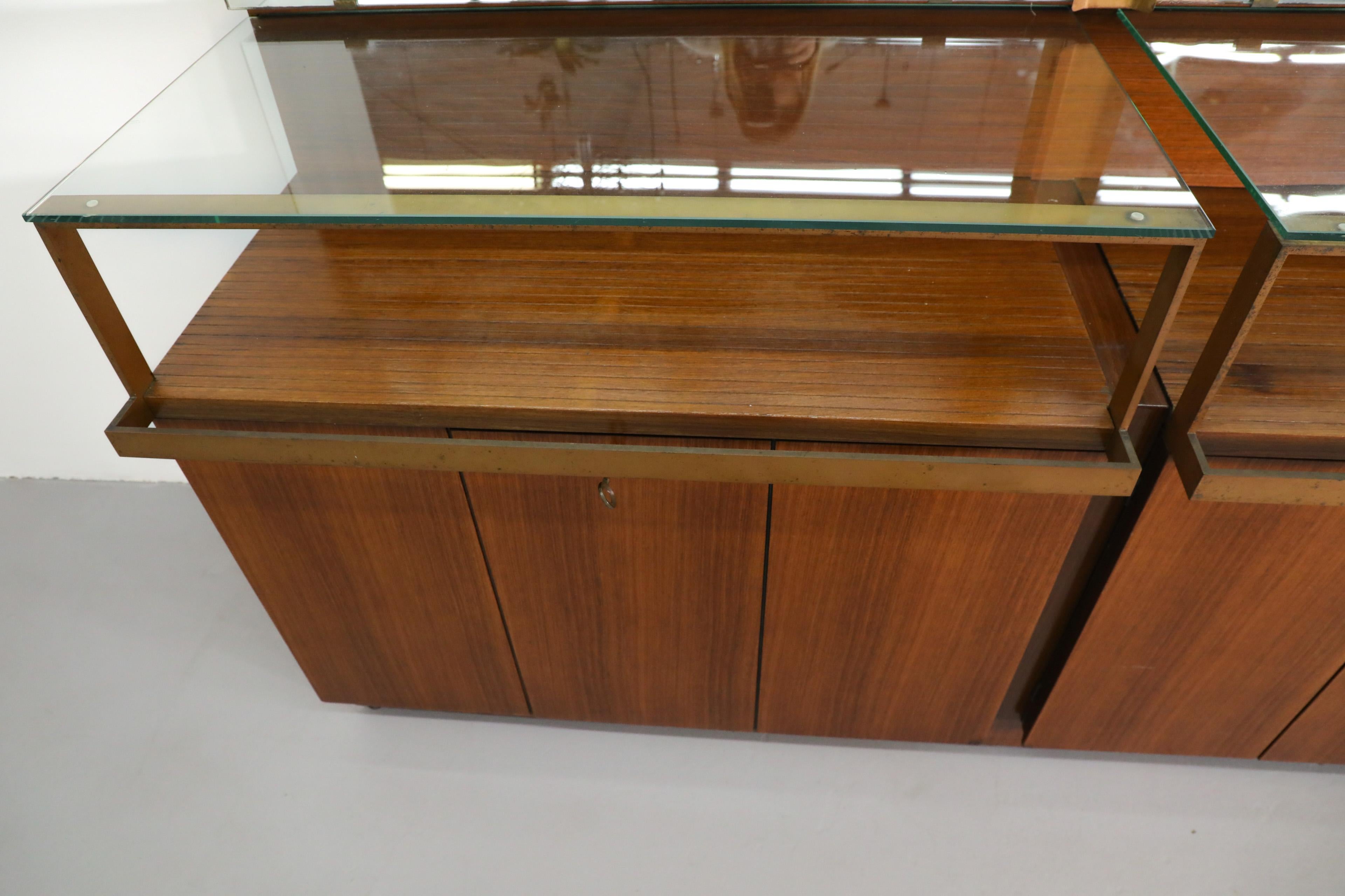 Mid-20th Century Ico Parisi Attributed, Teak Wall Display Unit with Multi-Colored Drawers For Sale