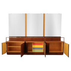 Mid-Century Gio Ponti Attributed Teak Wall Display Unit w/ Multi-Colored Drawers