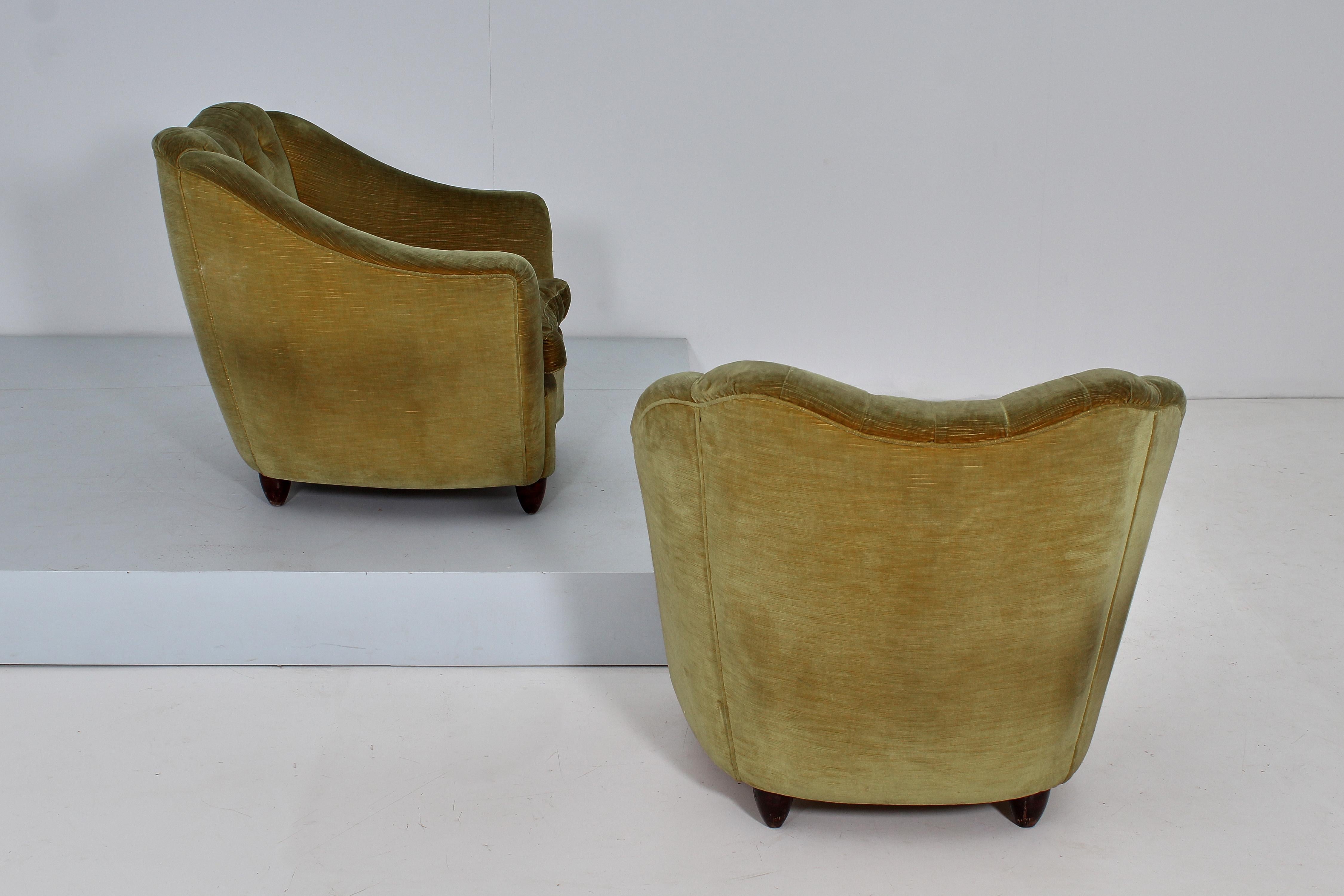Swiss Mid-Century Velvet Armchair Style of Gio Ponti for 
