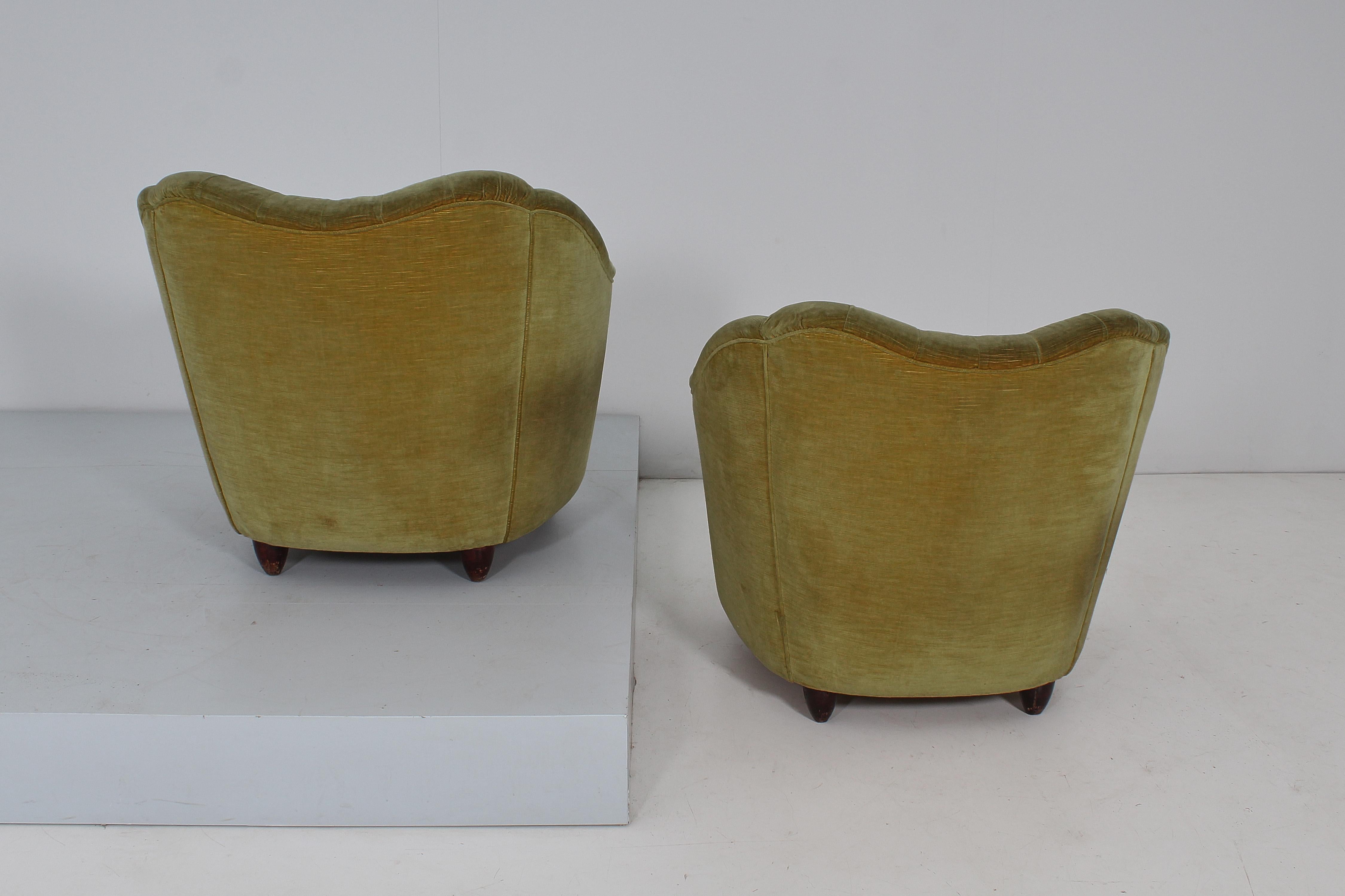 Mid-Century Velvet Armchair Style of Gio Ponti for 