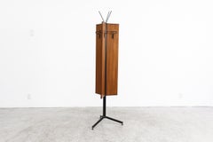 Mid-Century Gio Ponti Inspired Italian Coat Tree w/ 3 Teak Panels & Metal Hooks