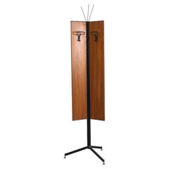 Mid-Century Gio Ponti Inspired Italian Coat Tree w/ 3 Teak Panels & Metal Hooks