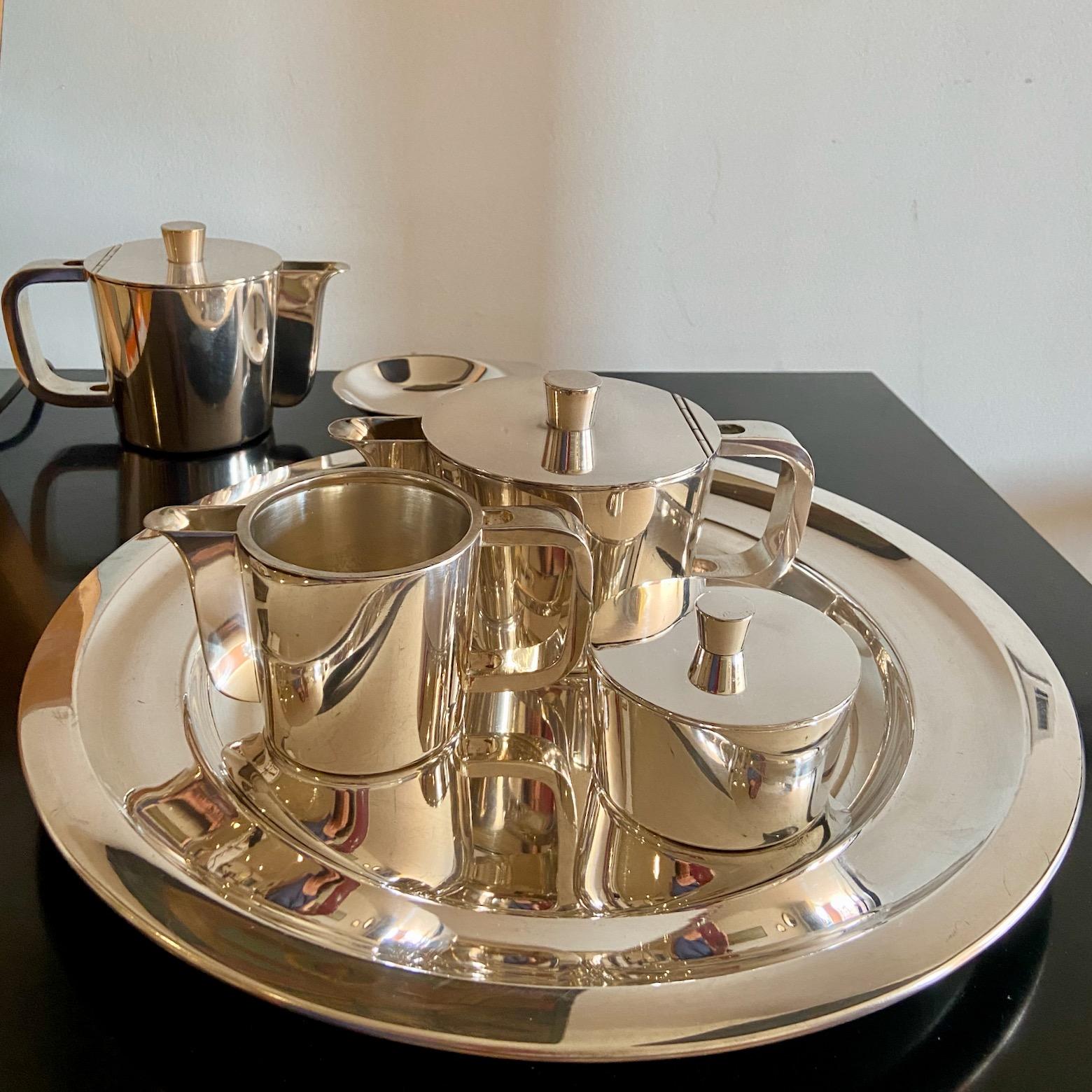 Mid-Century Gio Ponti Silver Plated Coffee and Tea set on a tray, A.Krupp Milano For Sale 3