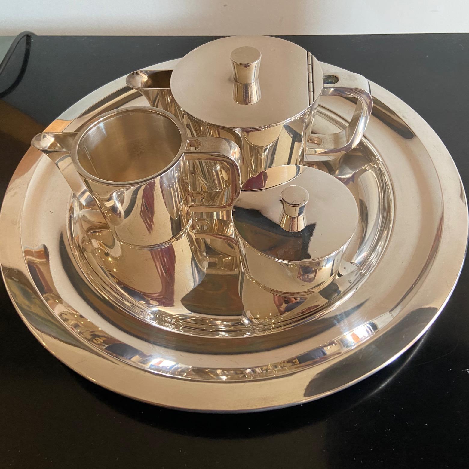 Mid-Century Gio Ponti Silver Plated Coffee and Tea set on a tray, A.Krupp Milano For Sale 4