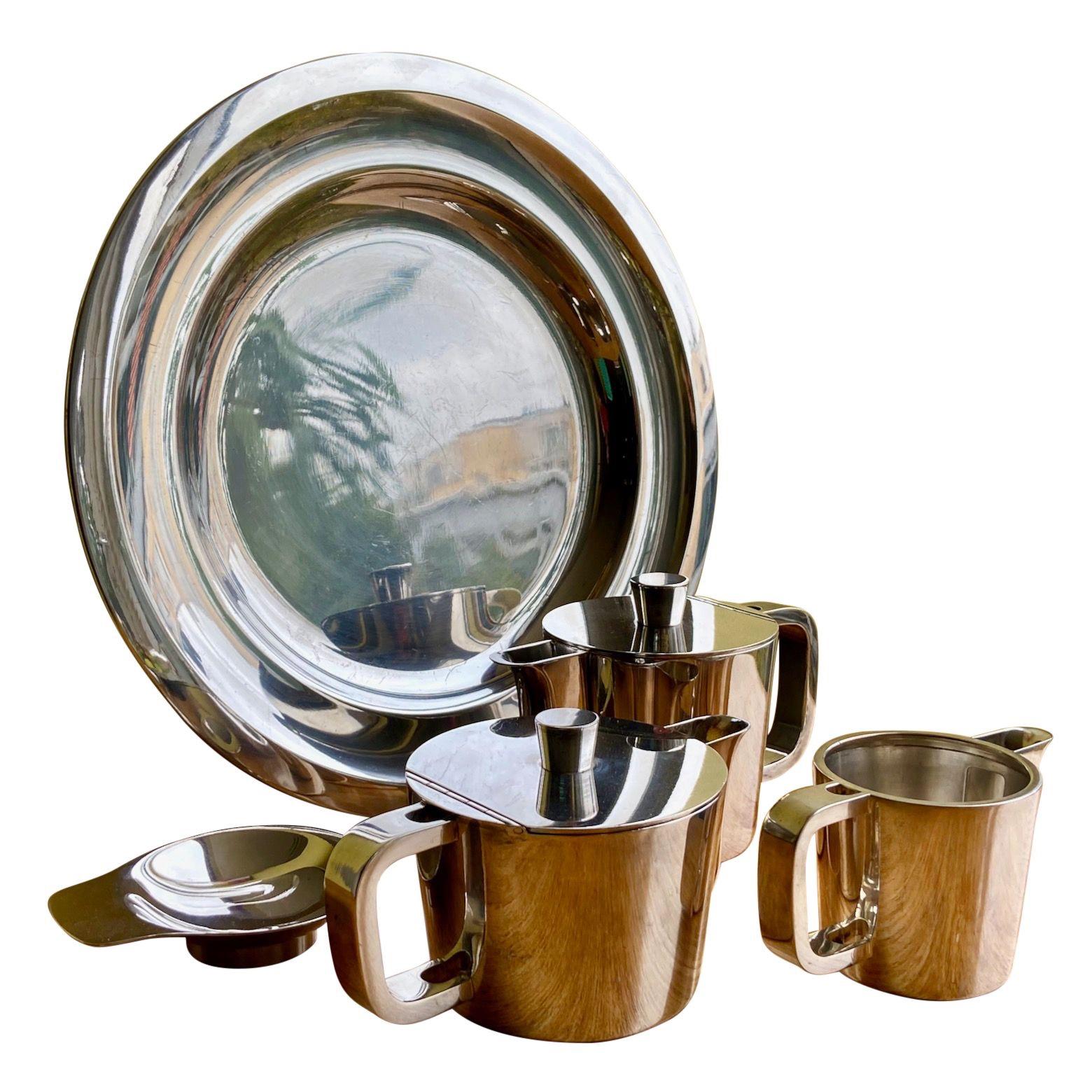 Mid-Century Gio Ponti Silver Plated Coffee and Tea set on a tray, A.Krupp Milano For Sale 7