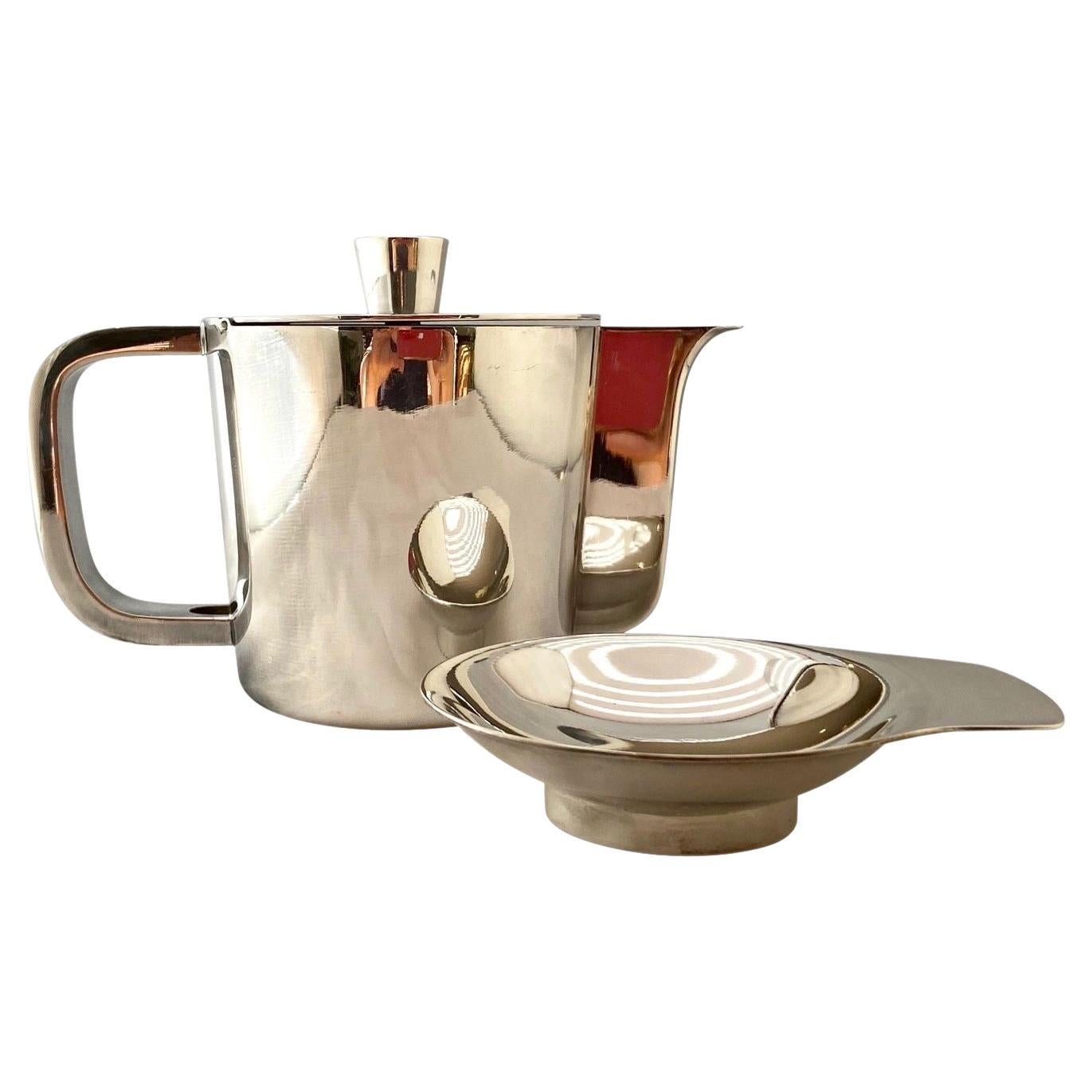 Mid-century Gio Ponti silver plated coffee pot and a tiny Arthur Krupp dish 5