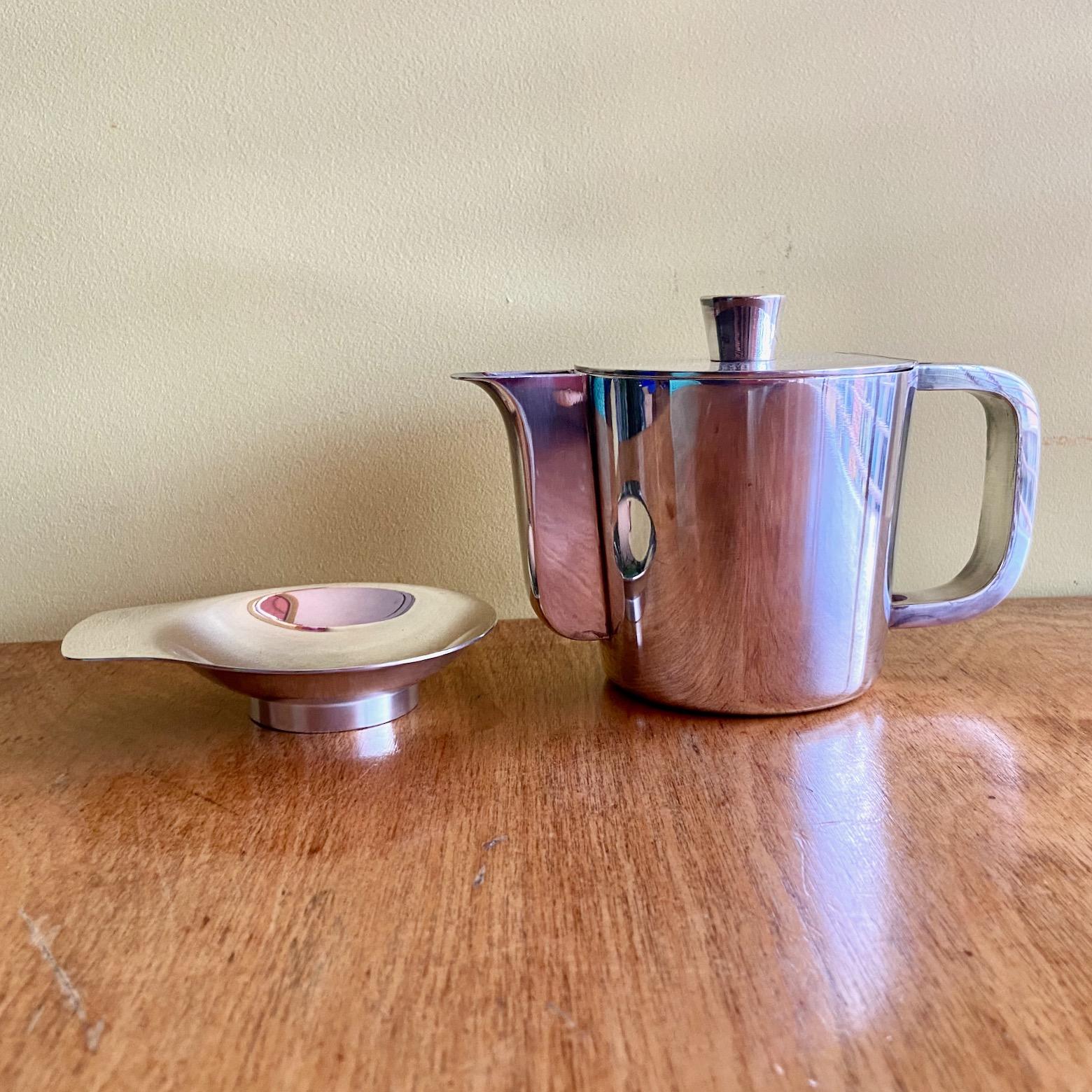 Mid-century Gio Ponti silver plated coffee pot and a tiny Arthur Krupp dish 1