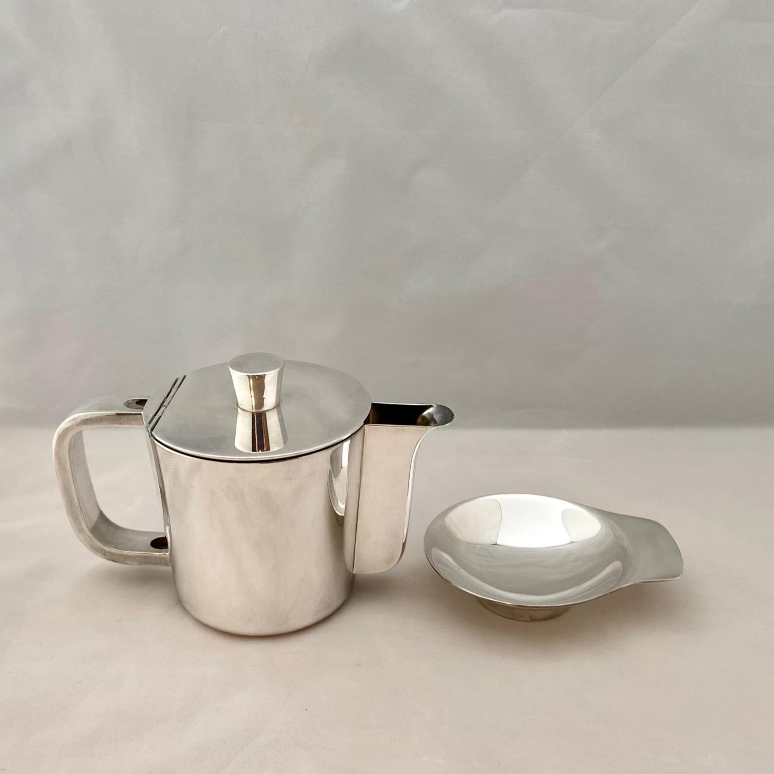 Mid-Century Gio Ponti Silver Plated Coffee Pot and tiny Dish for Arthur Krupp 7