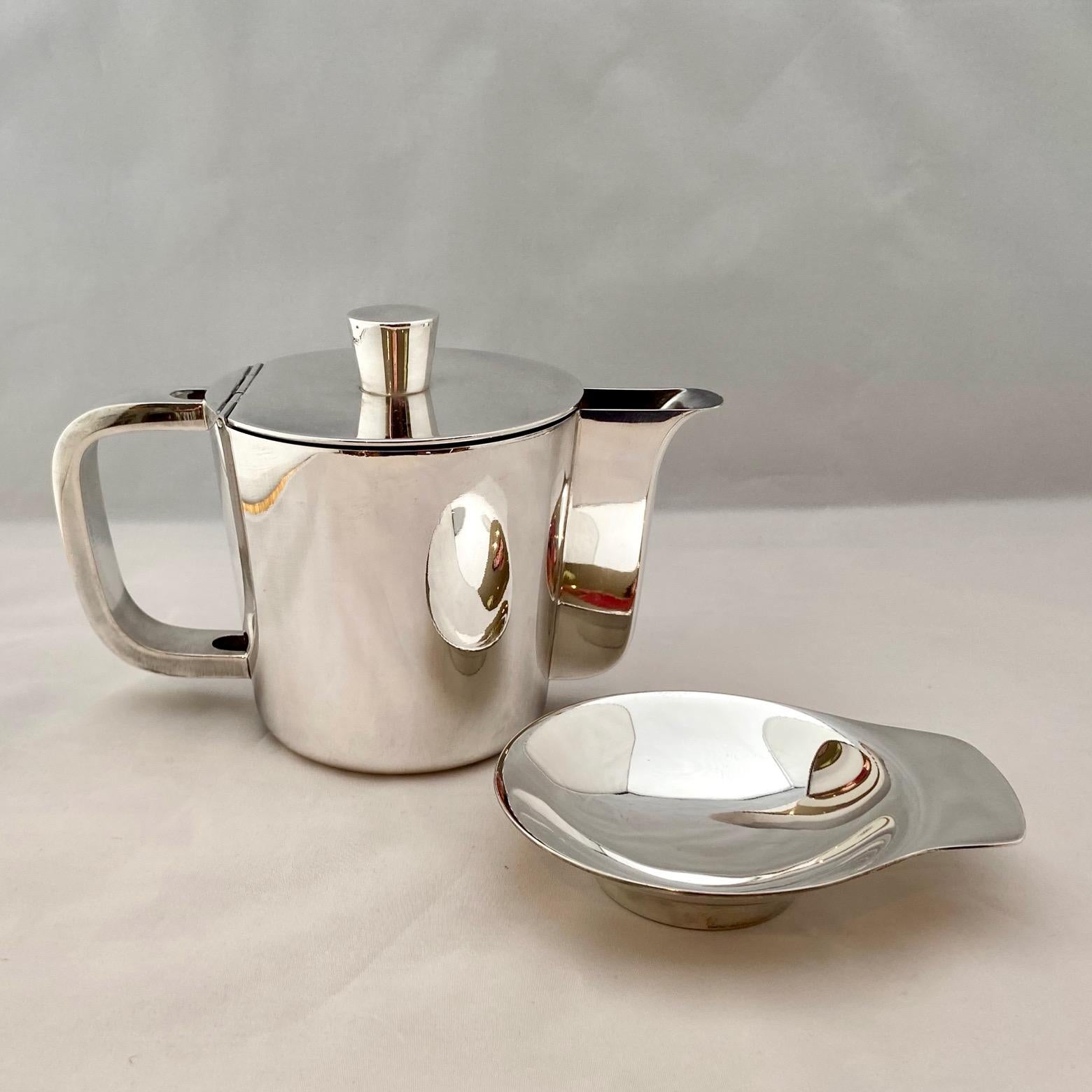 Mid-Century Gio Ponti Silver Plated Coffee Pot and tiny Dish for Arthur Krupp 3