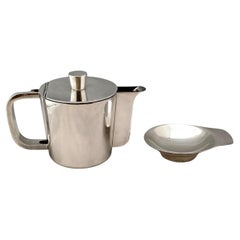 Pot à café et minuscule plat en argent Gio Ponti du milieu du siècle dernier pour Arthur Krupp