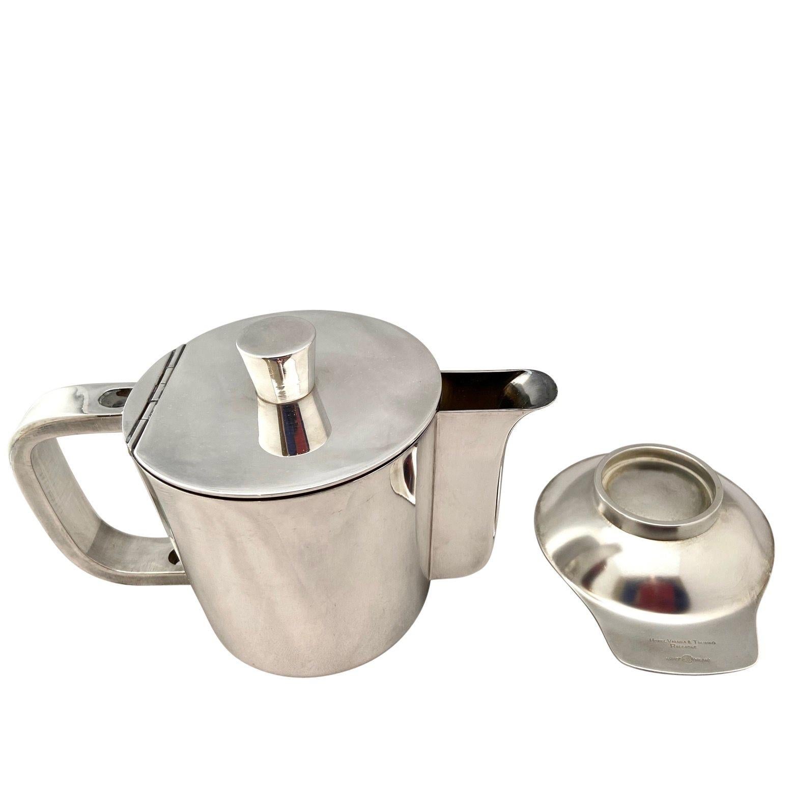 Silvered 1950's Gio Ponti silver plated coffee pot, a tiny dish & egg holder by A. Krupp For Sale