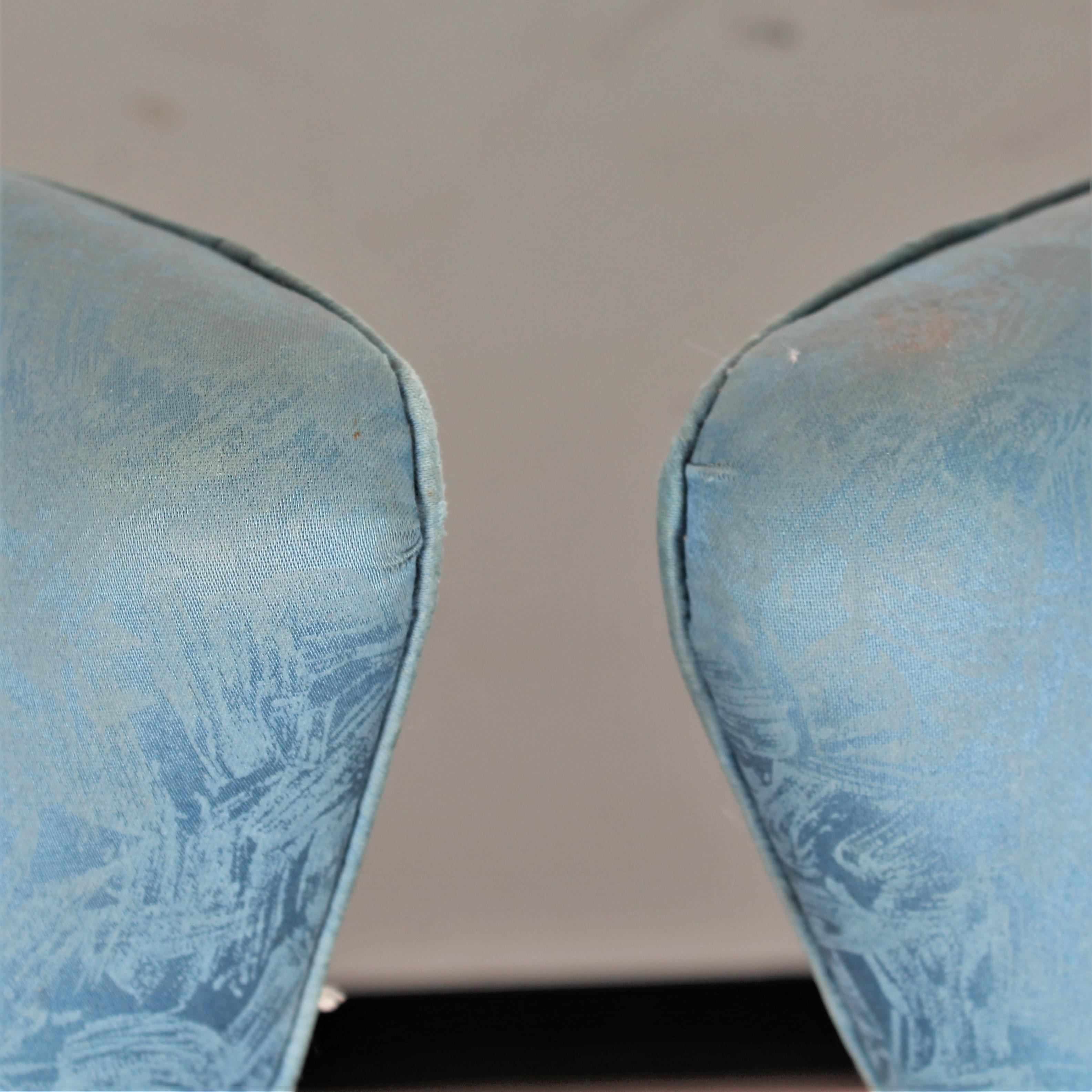 Midcentury Gio Ponti Style Blue Fabric Armchair, Set of 2, 1950s, Italy 5
