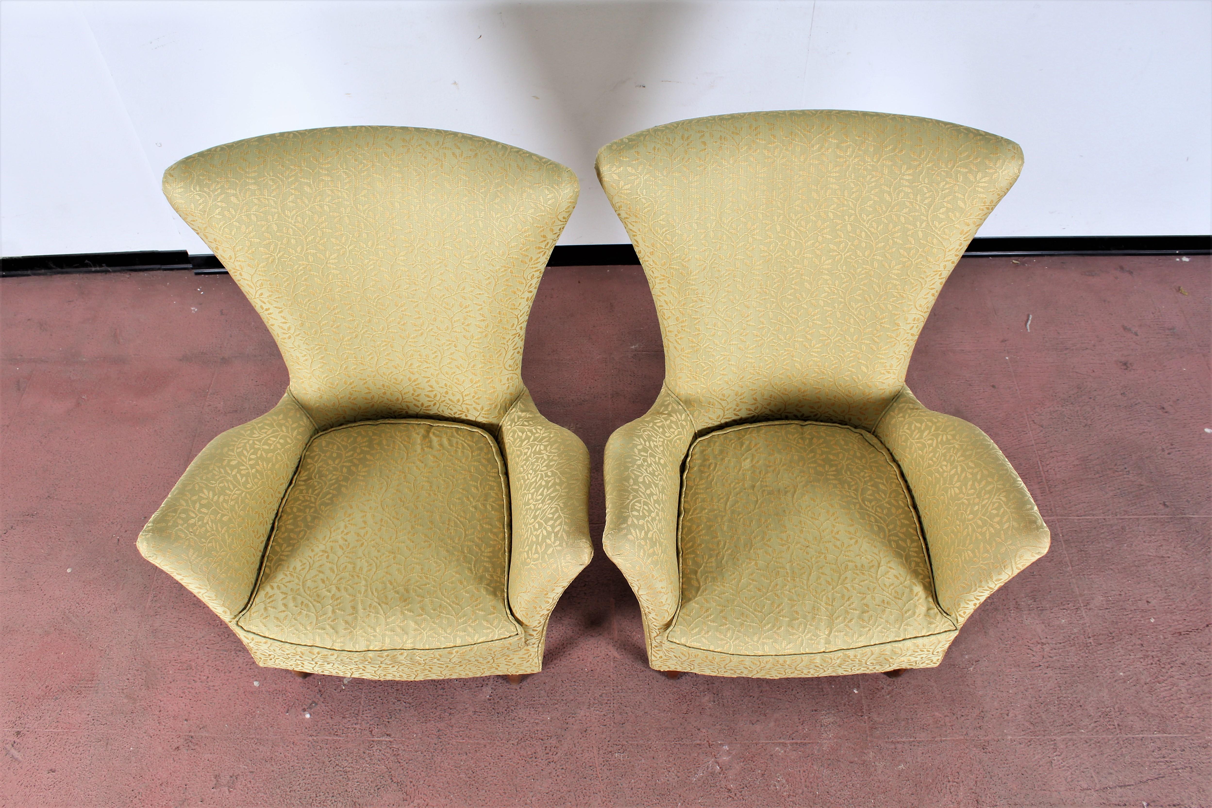 Midcentury Gio Ponti Style Gold Yellow Fabric Armchair, Set of 2, 1950s, Italy 10