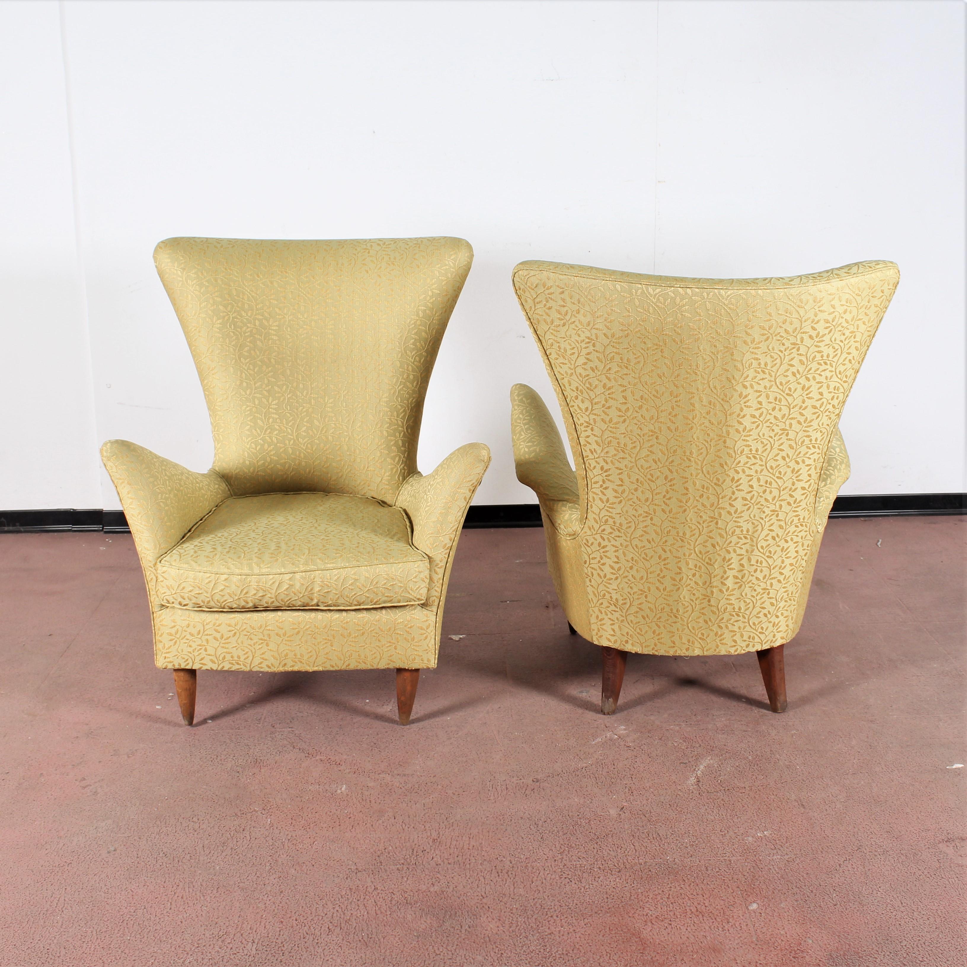 Mid-20th Century Midcentury Gio Ponti Style Gold Yellow Fabric Armchair, Set of 2, 1950s, Italy