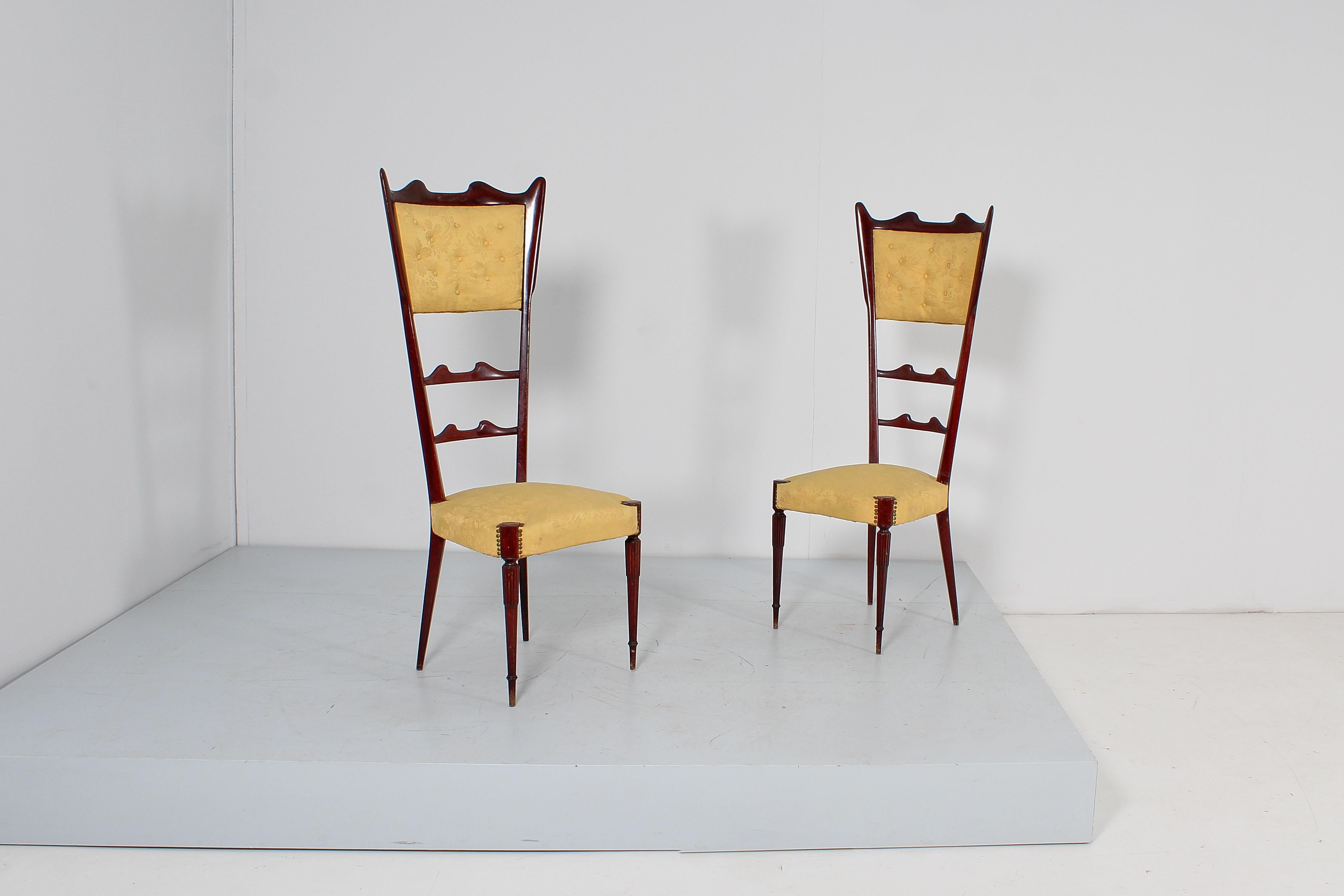Italian Midcentury Giò Ponti Style High Espalier Chairs Set of 2, 1950s, Italy For Sale