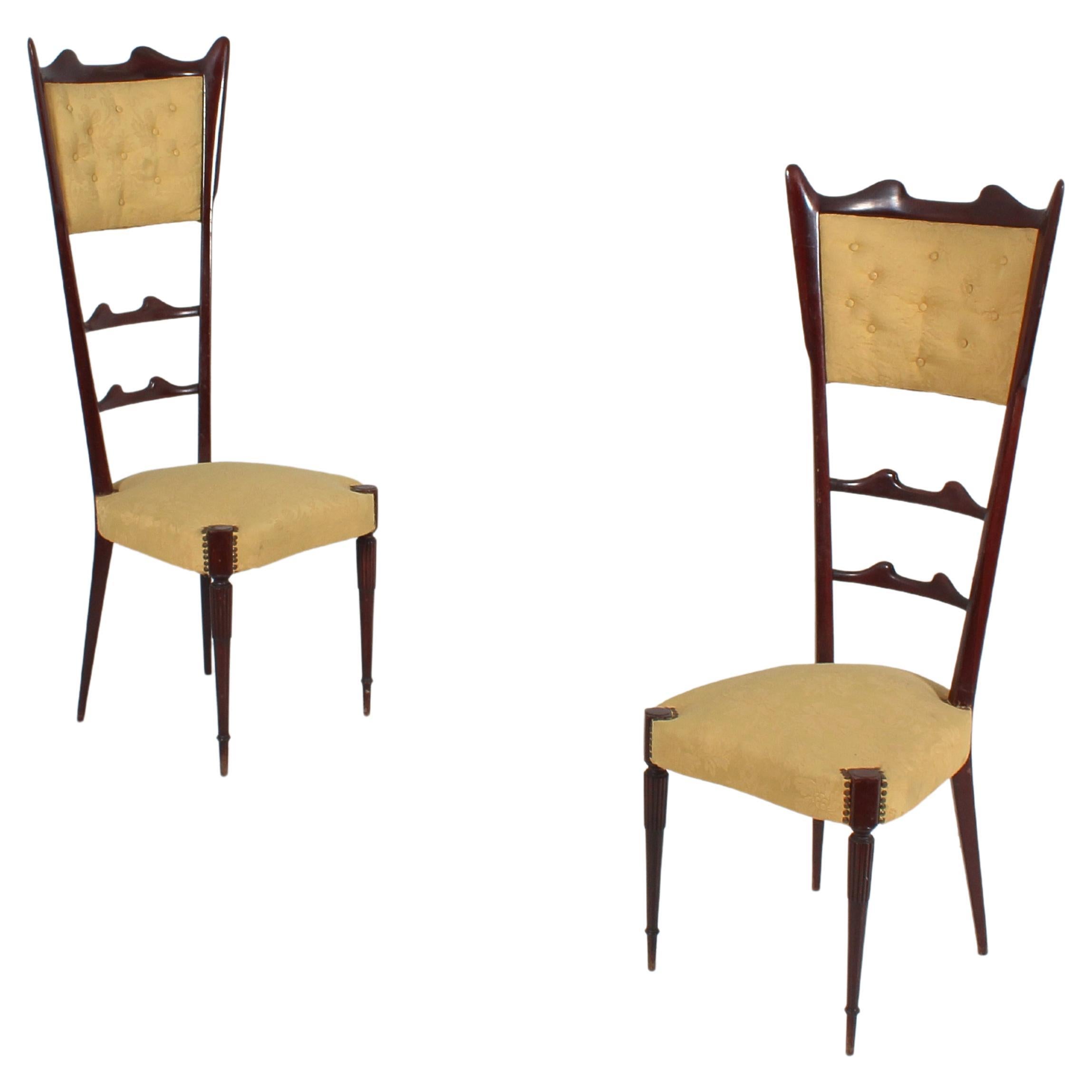 Midcentury Giò Ponti Style High Espalier Chairs Set of 2, 1950s, Italy