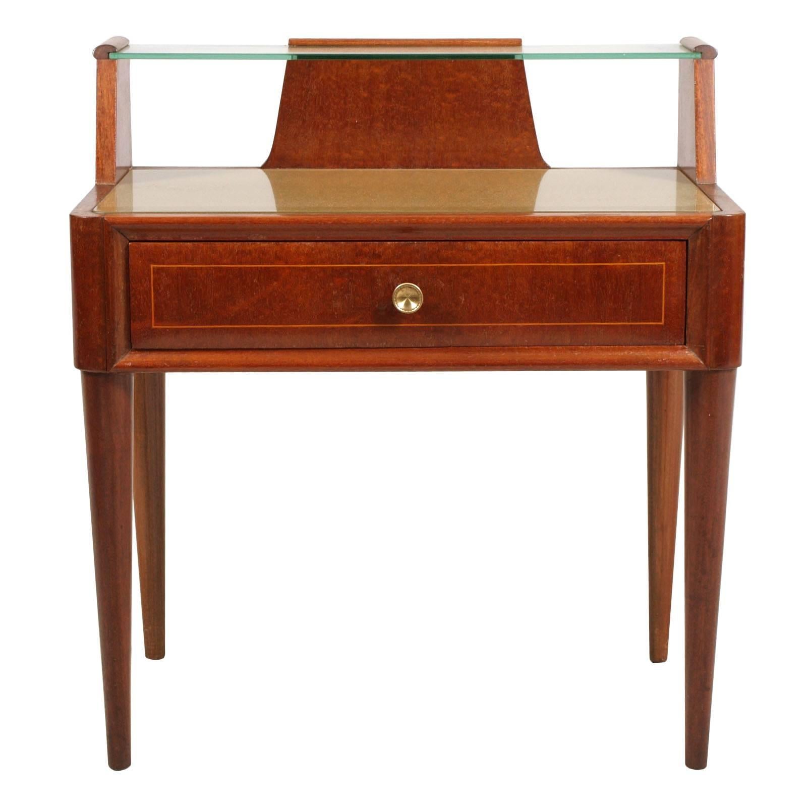 Italian Italy Gio Ponti manner Nightstand in Walnut, Crystal Tops, by Brugnoli Mobili For Sale
